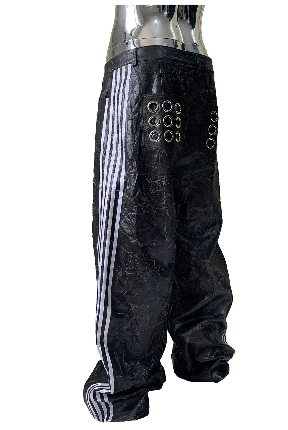 Sanhoostudio Cracked Wide Leg PU Leather Pants