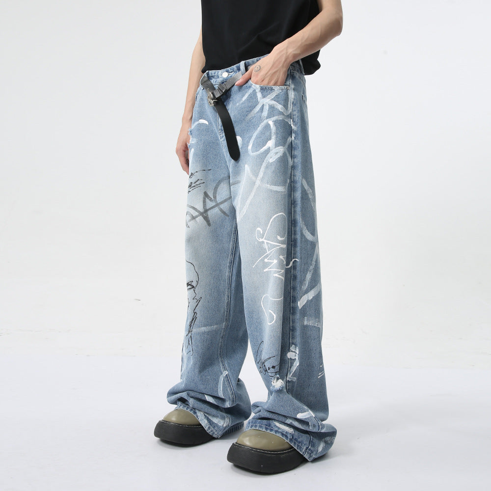 【25s Aug.】Playful Street Graffiti Straight-Leg Jeans