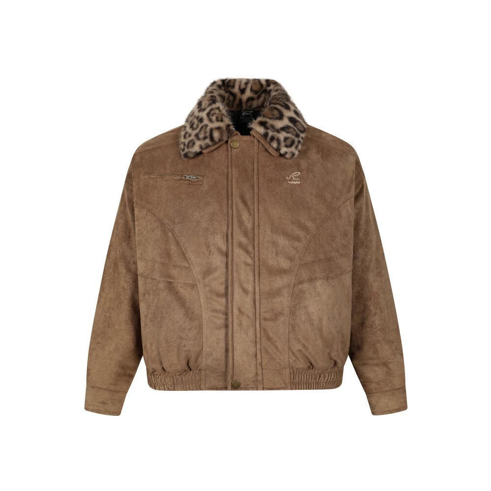 Detachable Leopard Collar Short Puffer Jacket