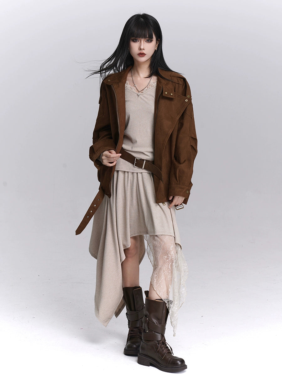 Brown Soft Suede Workwear Jacket