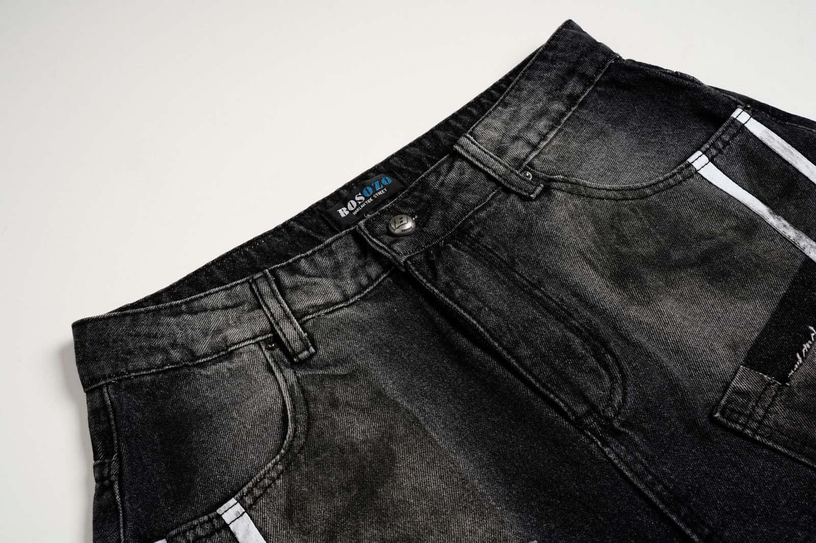 These dirty-dyed washed jeans feature bold stripe accents, multiple utility pockets, and a vintage worn-in finish. With a loose, streetwear-inspired fit, they’re perfect for creating a rugged, edgy look. Ideal for urban and grunge fashion lovers.