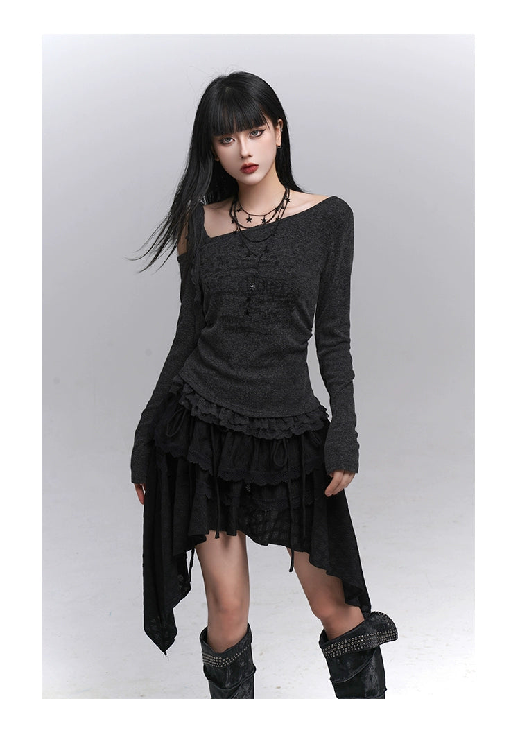Black Irregular Hem A-Line Mini Skirt