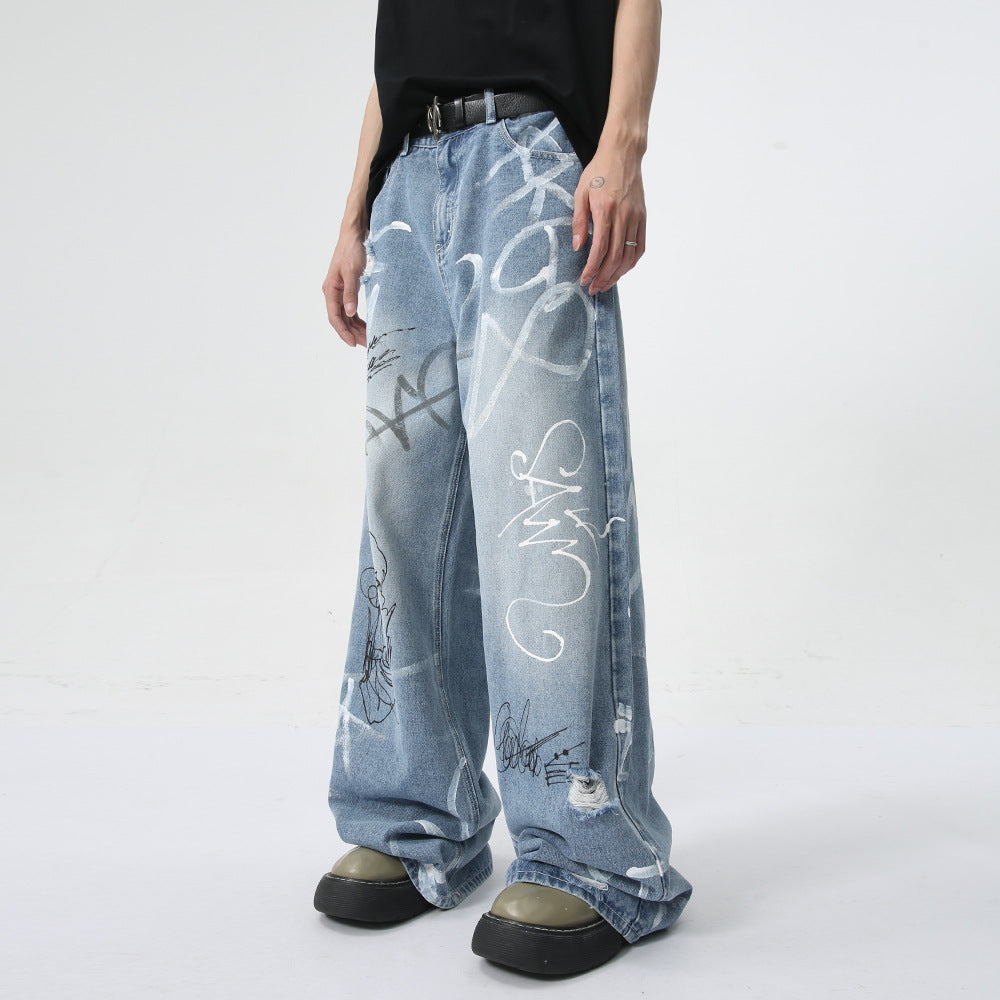 【25s Aug.】Playful Street Graffiti Straight-Leg Jeans