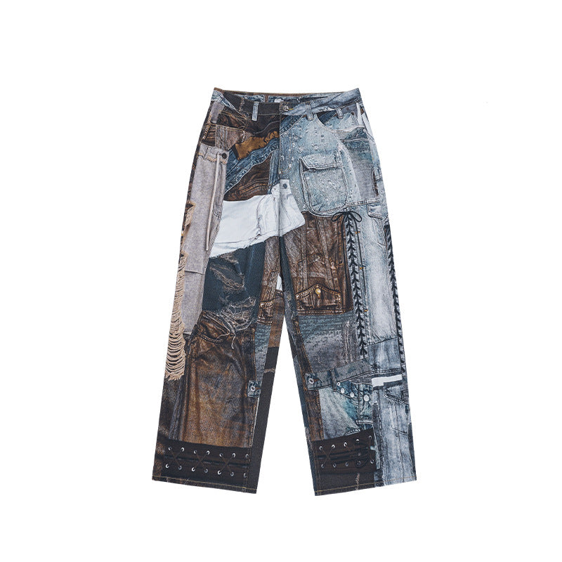 Digital Printed Patchwork Jeans