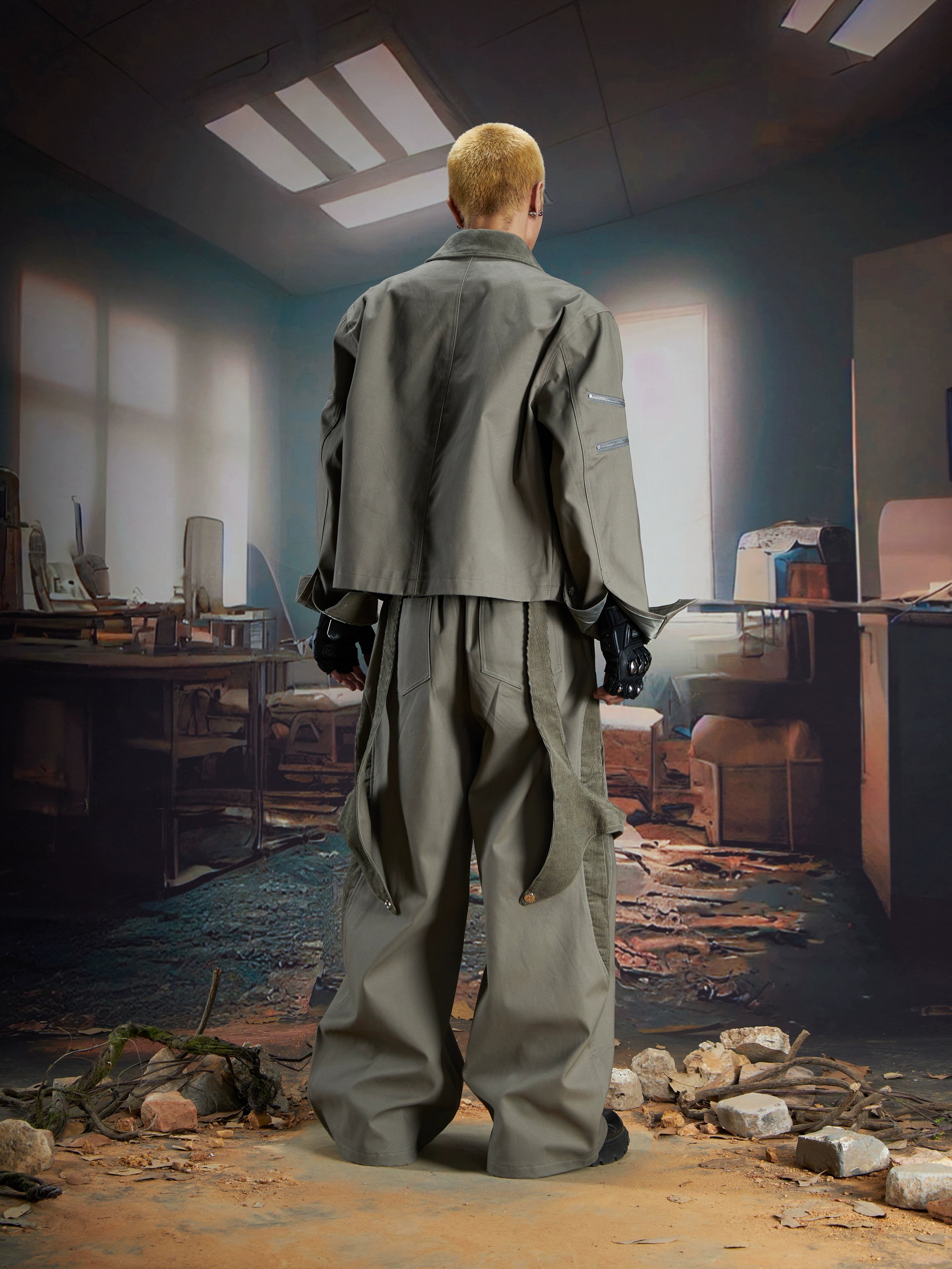 Detachable Panel Corduroy Straight-Leg Pants Two-Way Wear