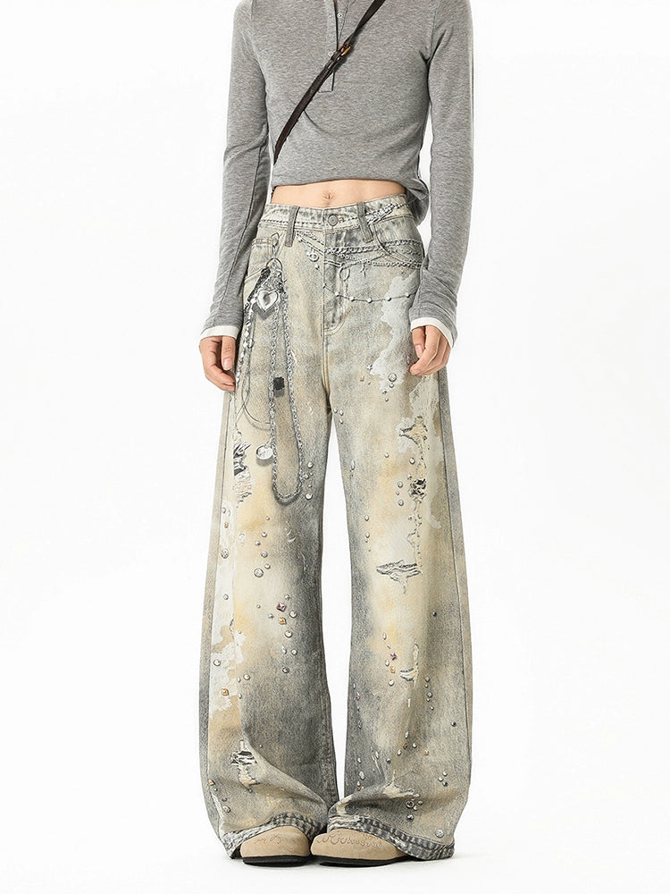 Sanhoostudio’s 3D lace-printed ripped denim pants deliver avant-garde style with distressed cuts and intricate lace prints. Designed for streetwear enthusiasts seeking standout fashion pieces.