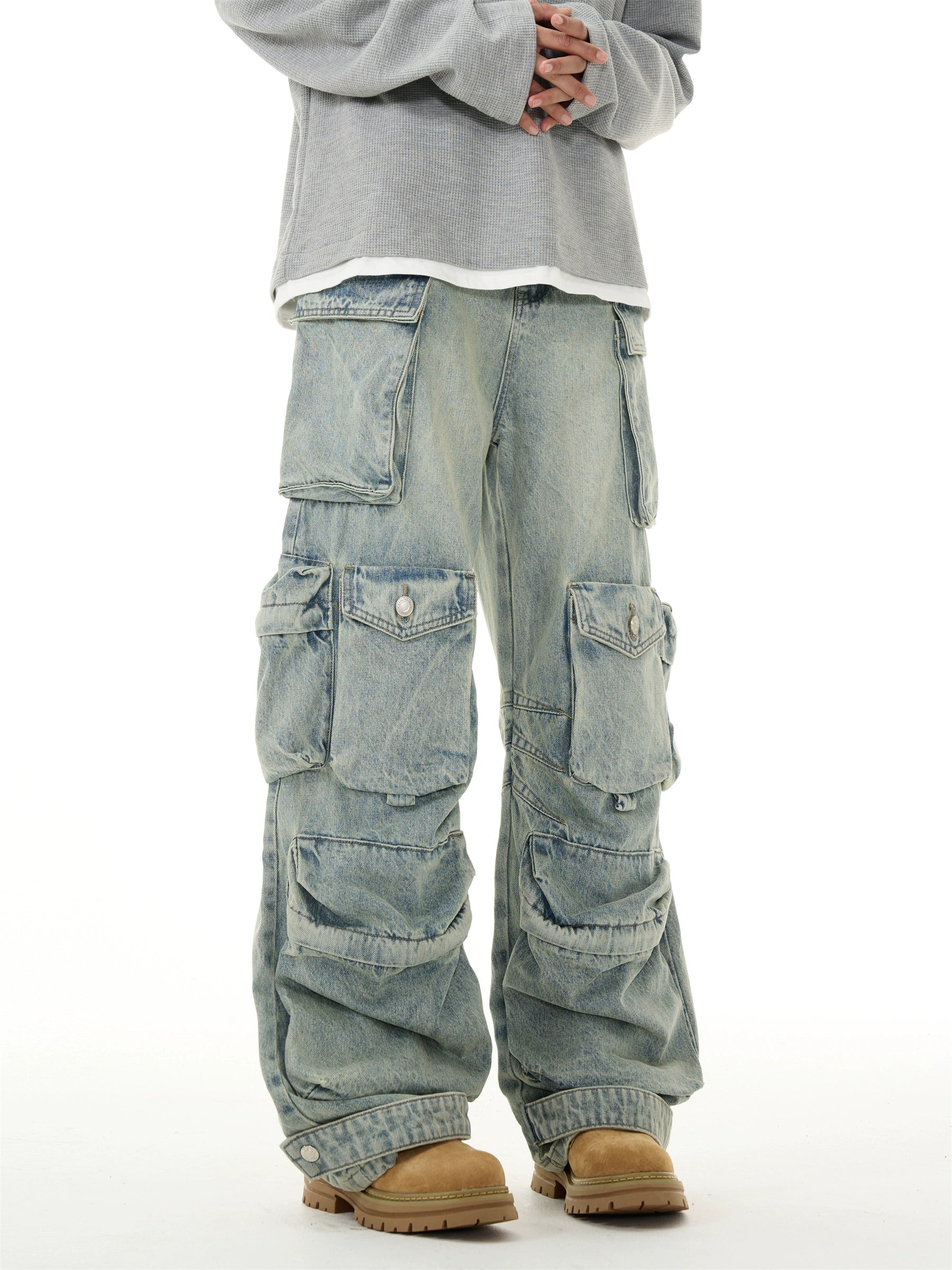 【25s Sep.】Washed Multi-Pocket Distressed Straight Pants