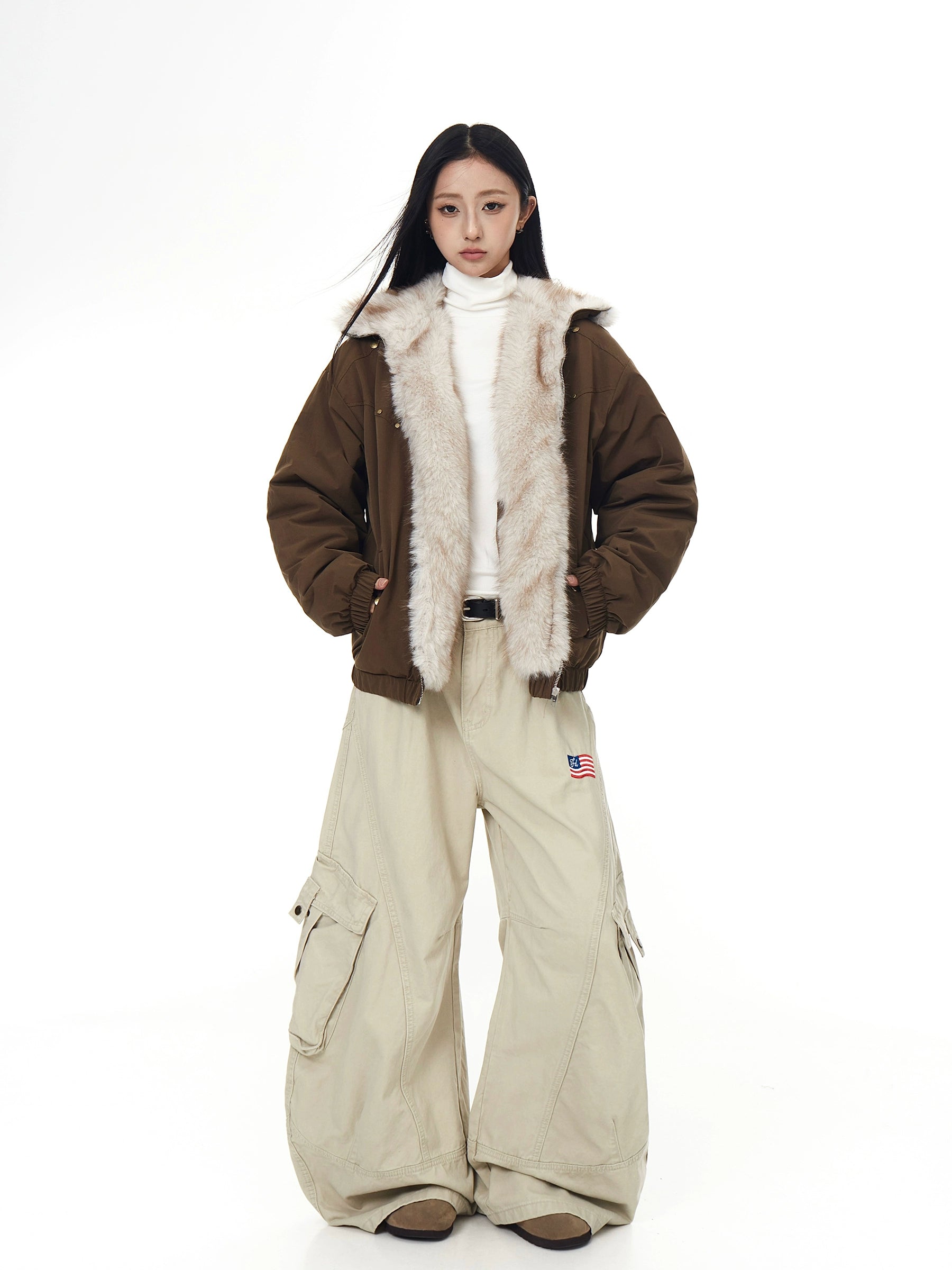 Coffee Fur Mountain Hawk Studded Winter Jacket