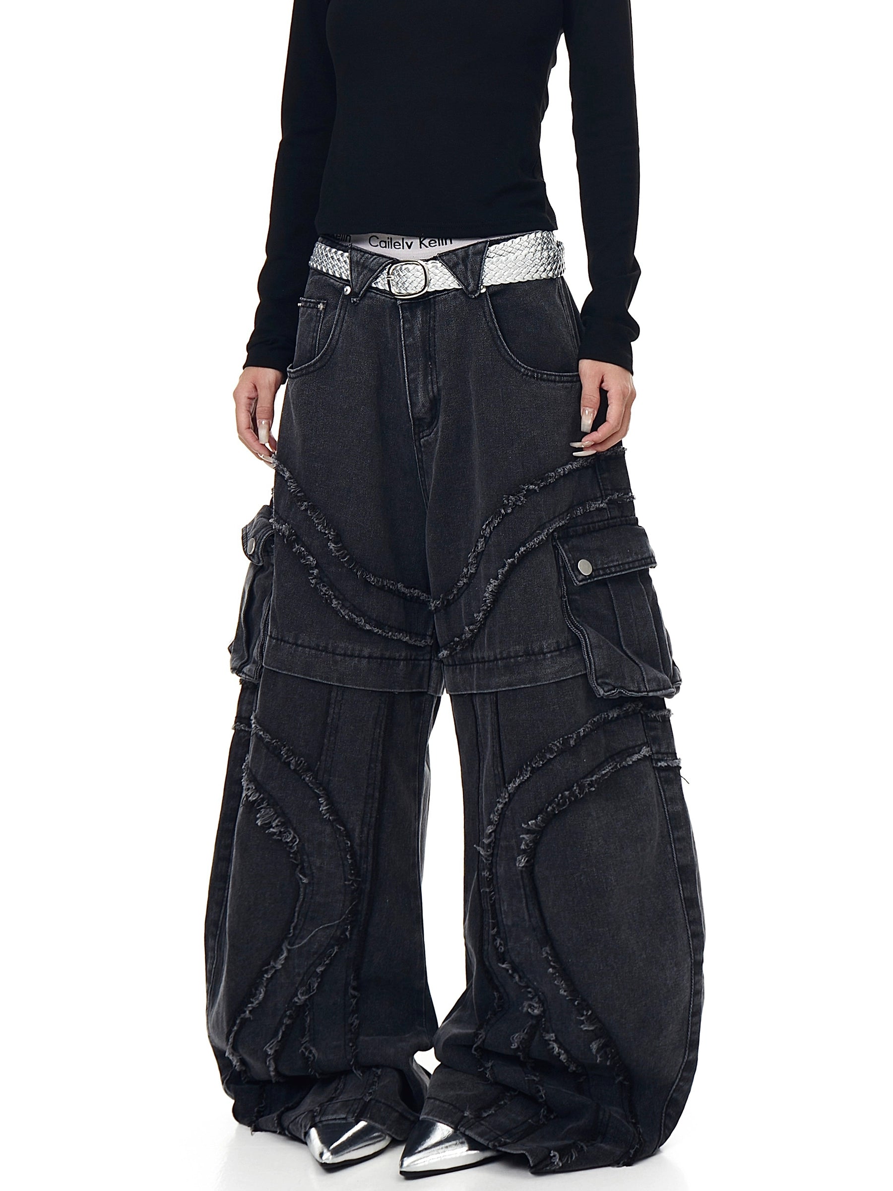 High Street Patchwork Denim Cargo Pants
