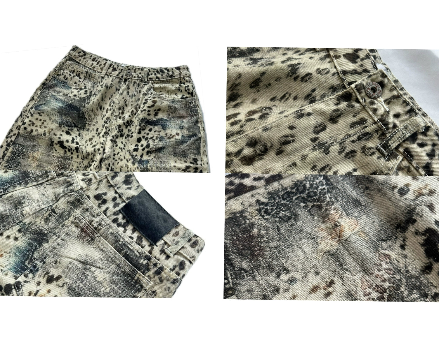 【25s Sep.】White Leopard Print Gem Stud Digital Shorts