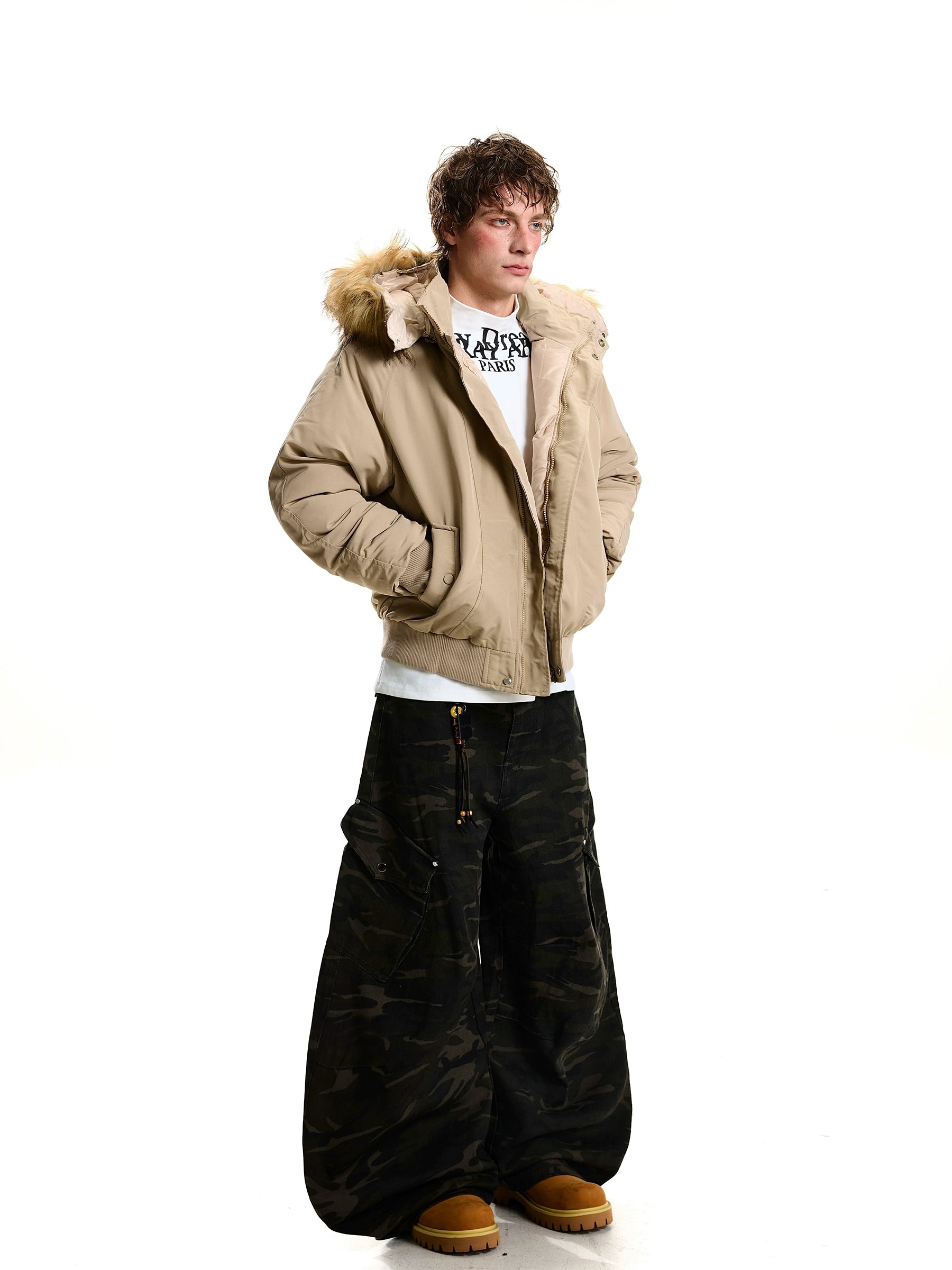 Fur Hood Utility Bomber Parka Puffer Jacket