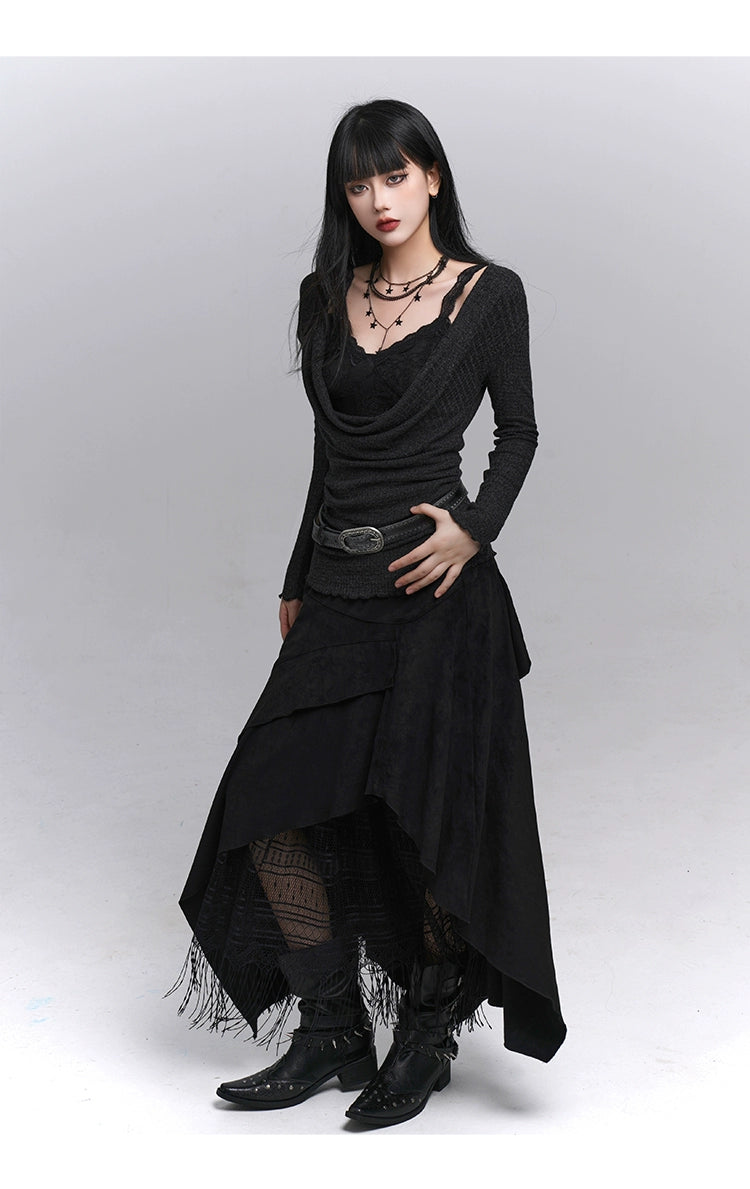 Brown Suede A-Line Maxi Skirt