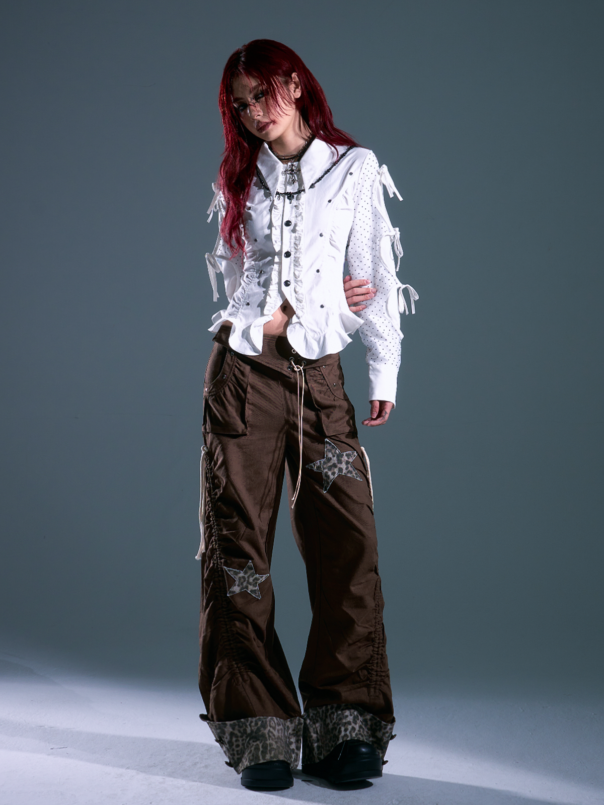 Y2K Leopard Star Drawstring Wide Leg Pants