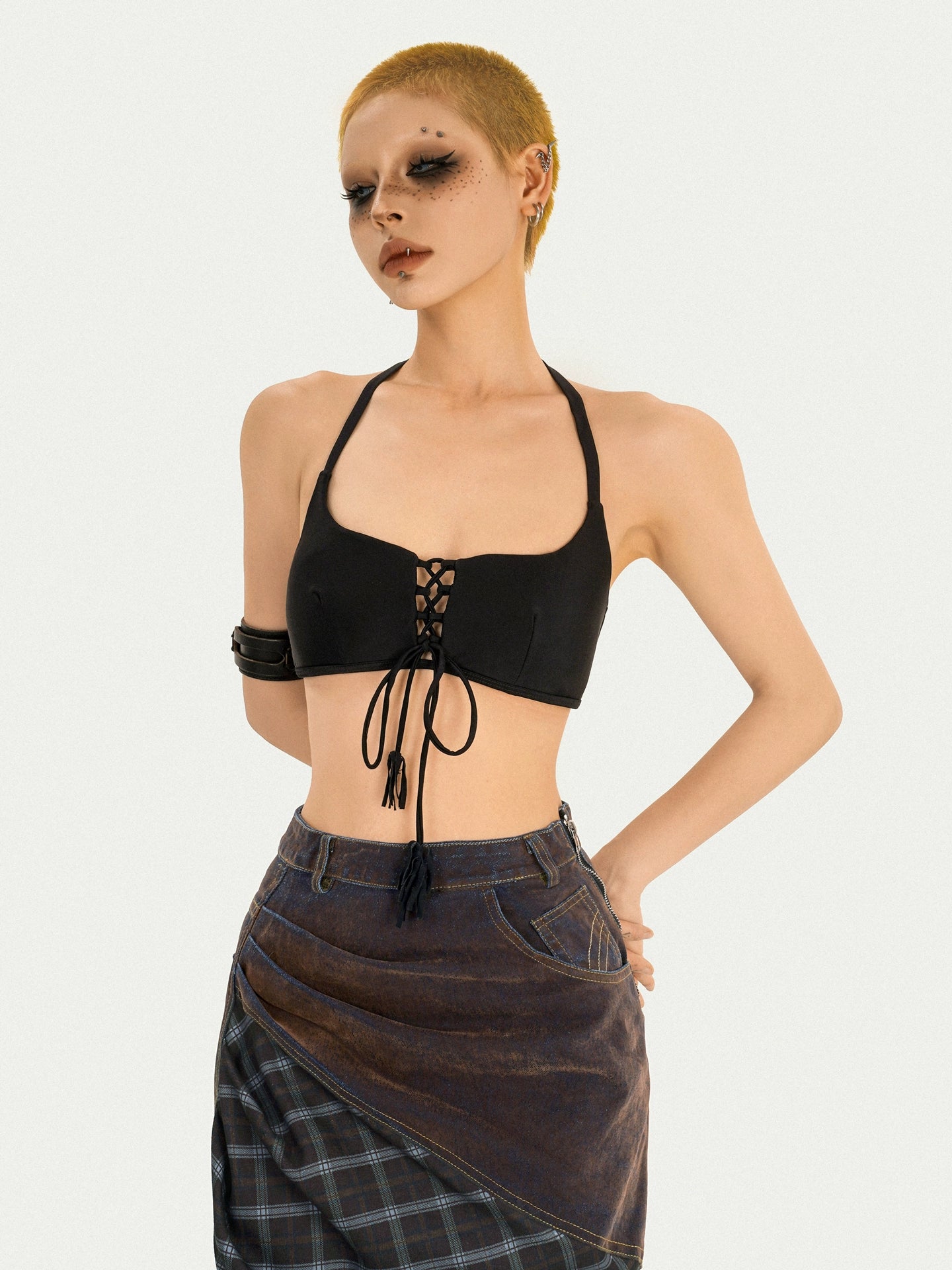 Drawstring Halter Crop Tank Top
