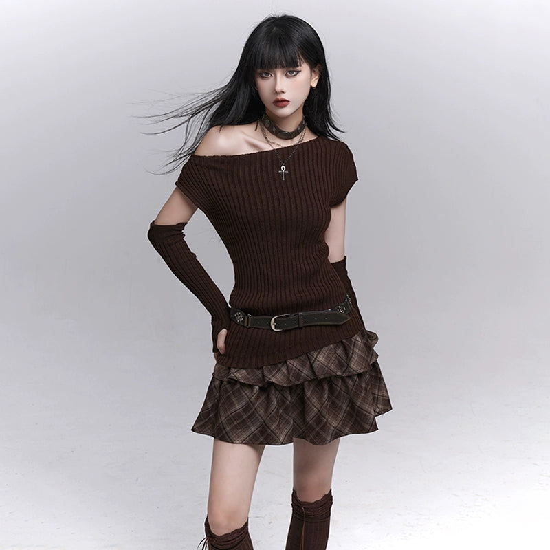 Gray One-Shoulder Knit Sweater