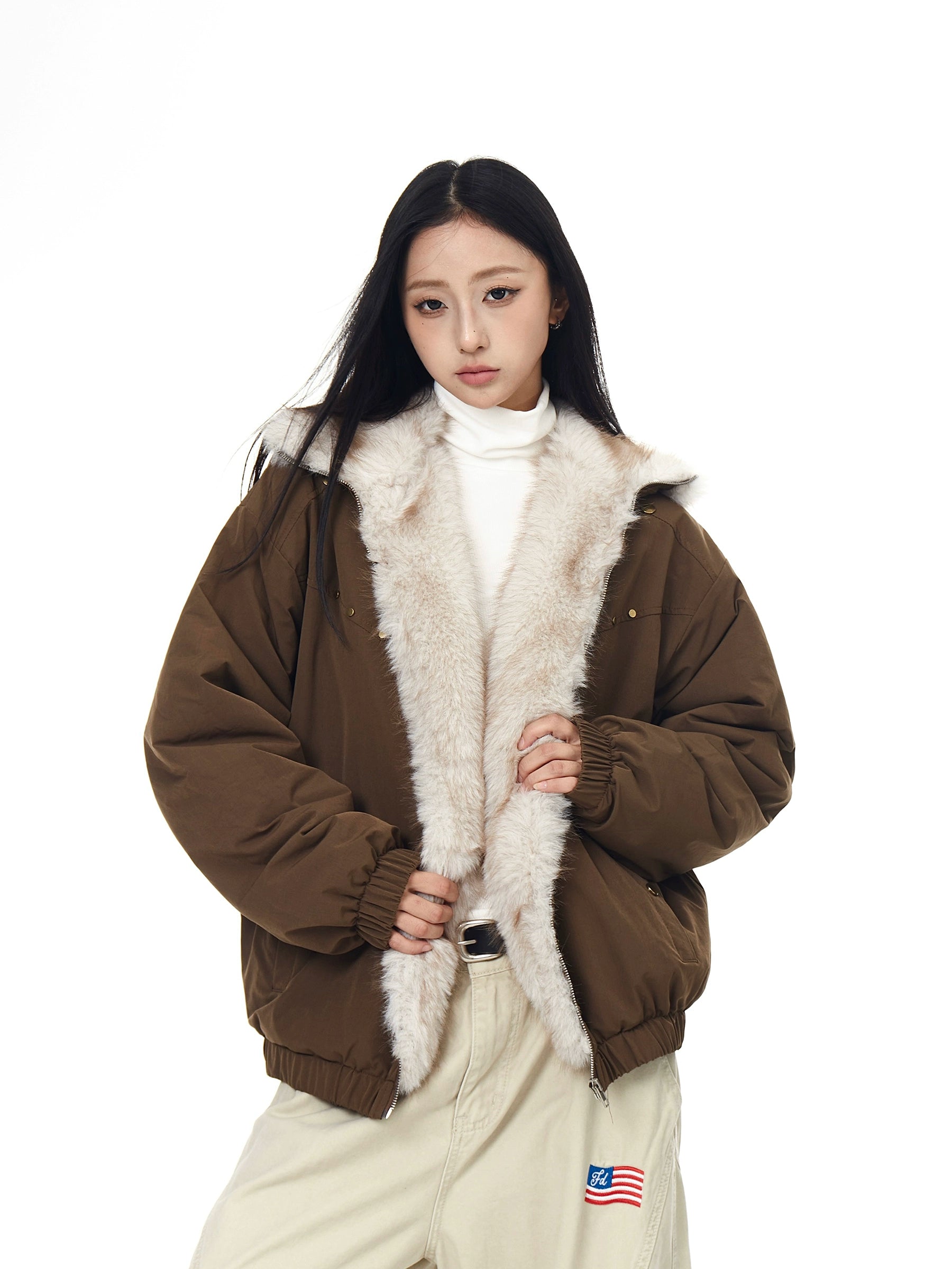 Coffee Fur Mountain Hawk Studded Winter Jacket