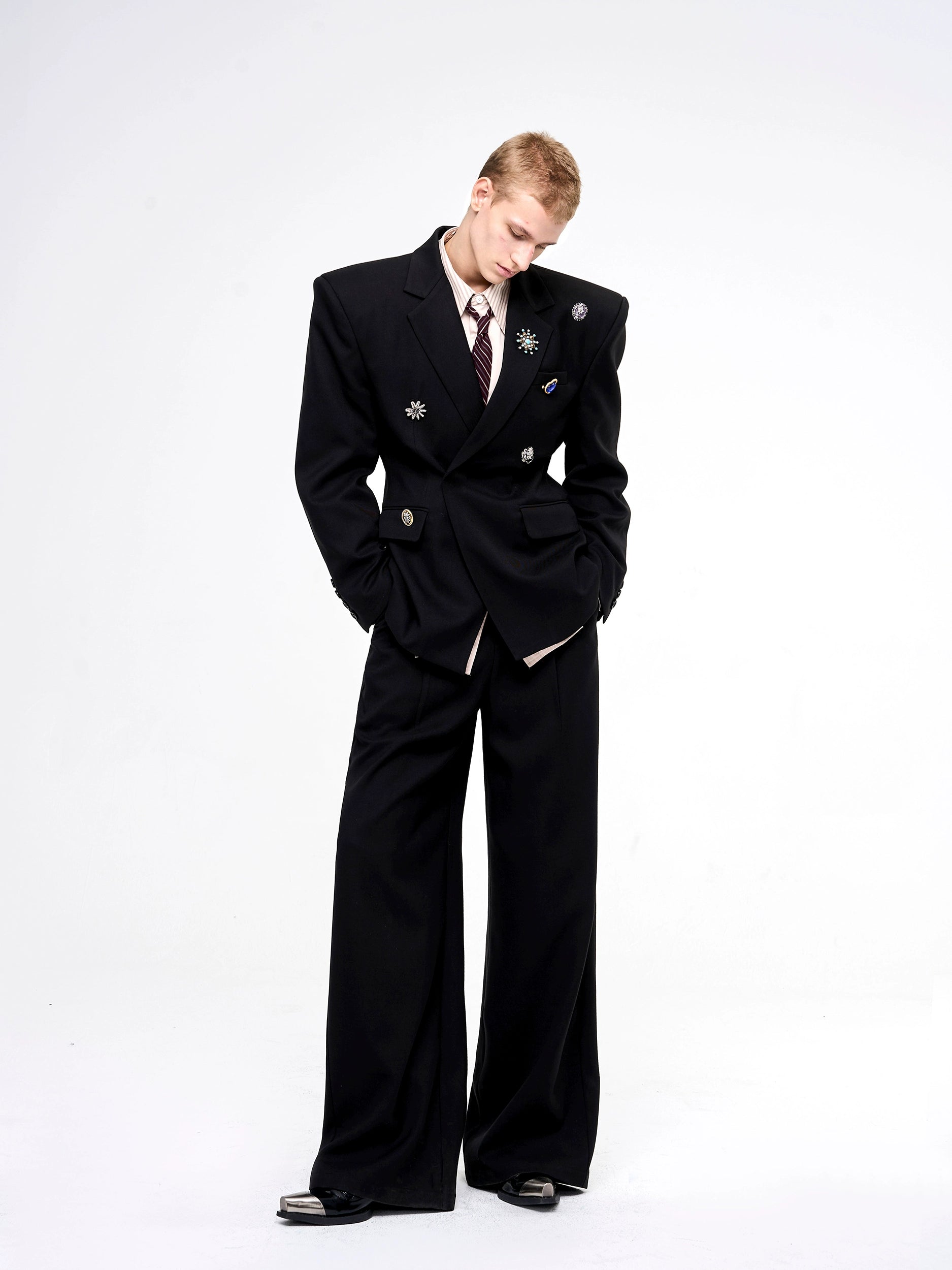 Tailored Shoulder Wool Suit Jacket