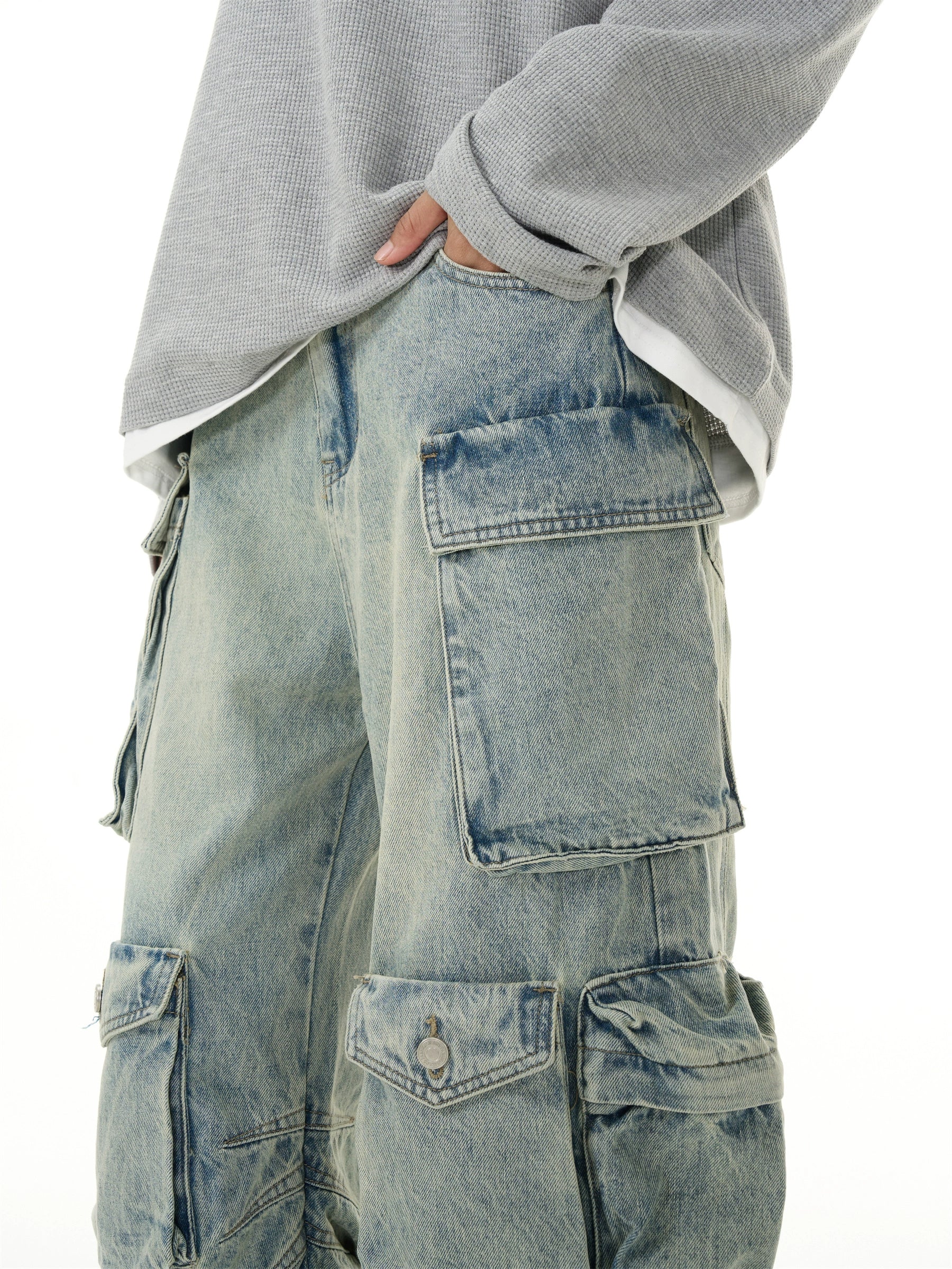 【25s Sep.】Washed Multi-Pocket Distressed Straight Pants