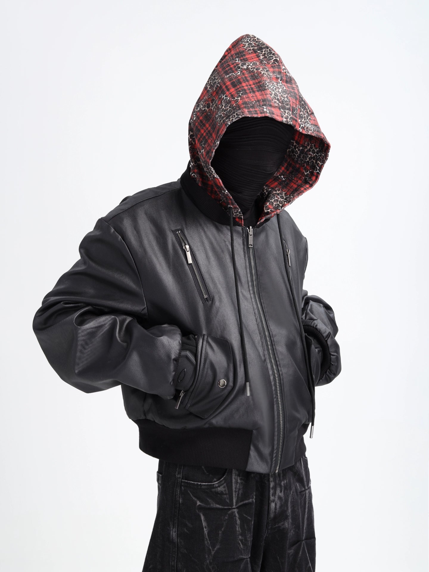 Leopard Patchwork Hooded Leather Jacket