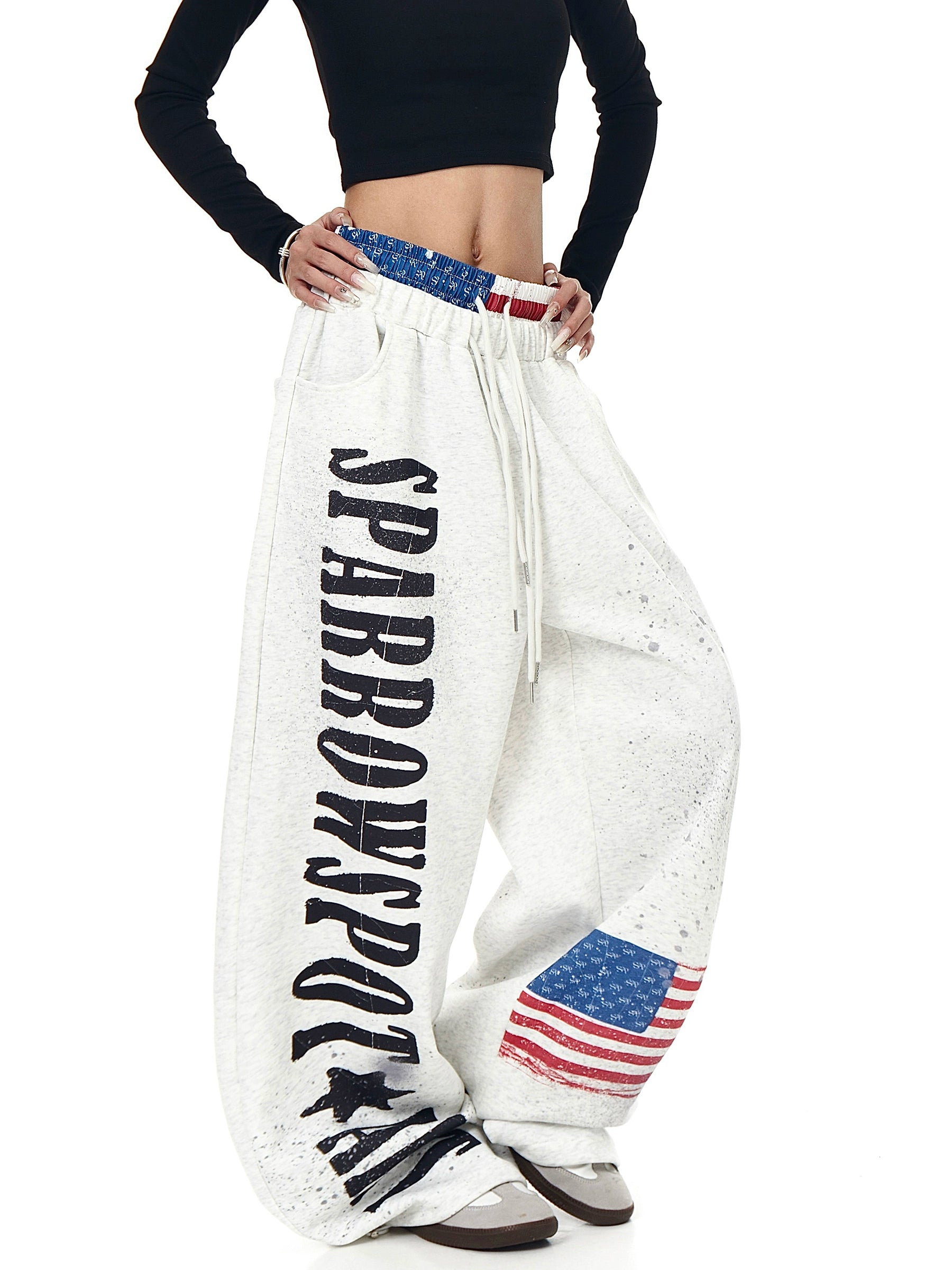 Flag Splatter Double-Waist Sweatpants