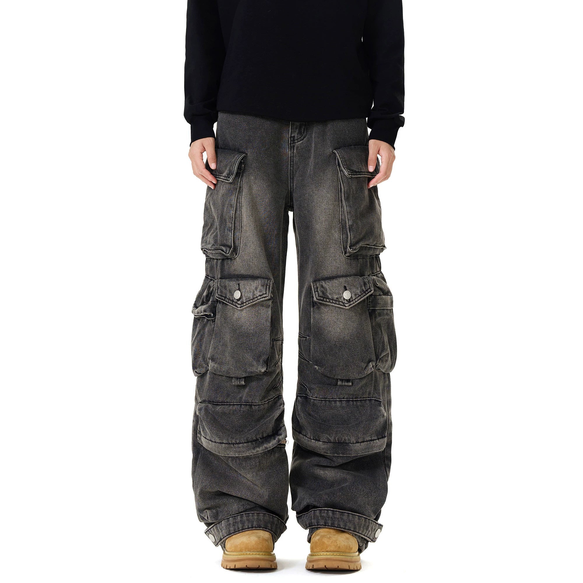 【25s Sep.】Washed Multi-Pocket Distressed Straight Pants