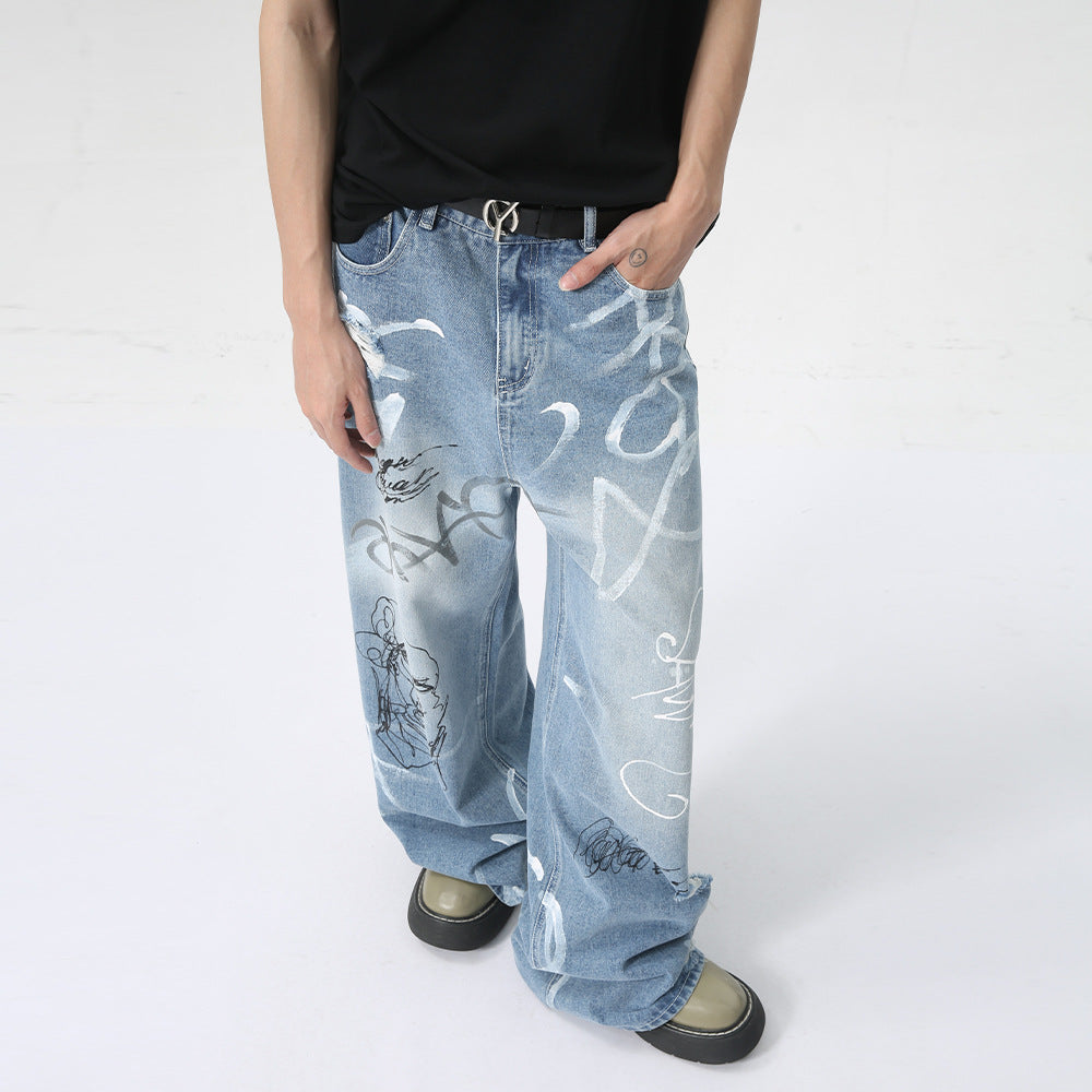 【25s Aug.】Playful Street Graffiti Straight-Leg Jeans
