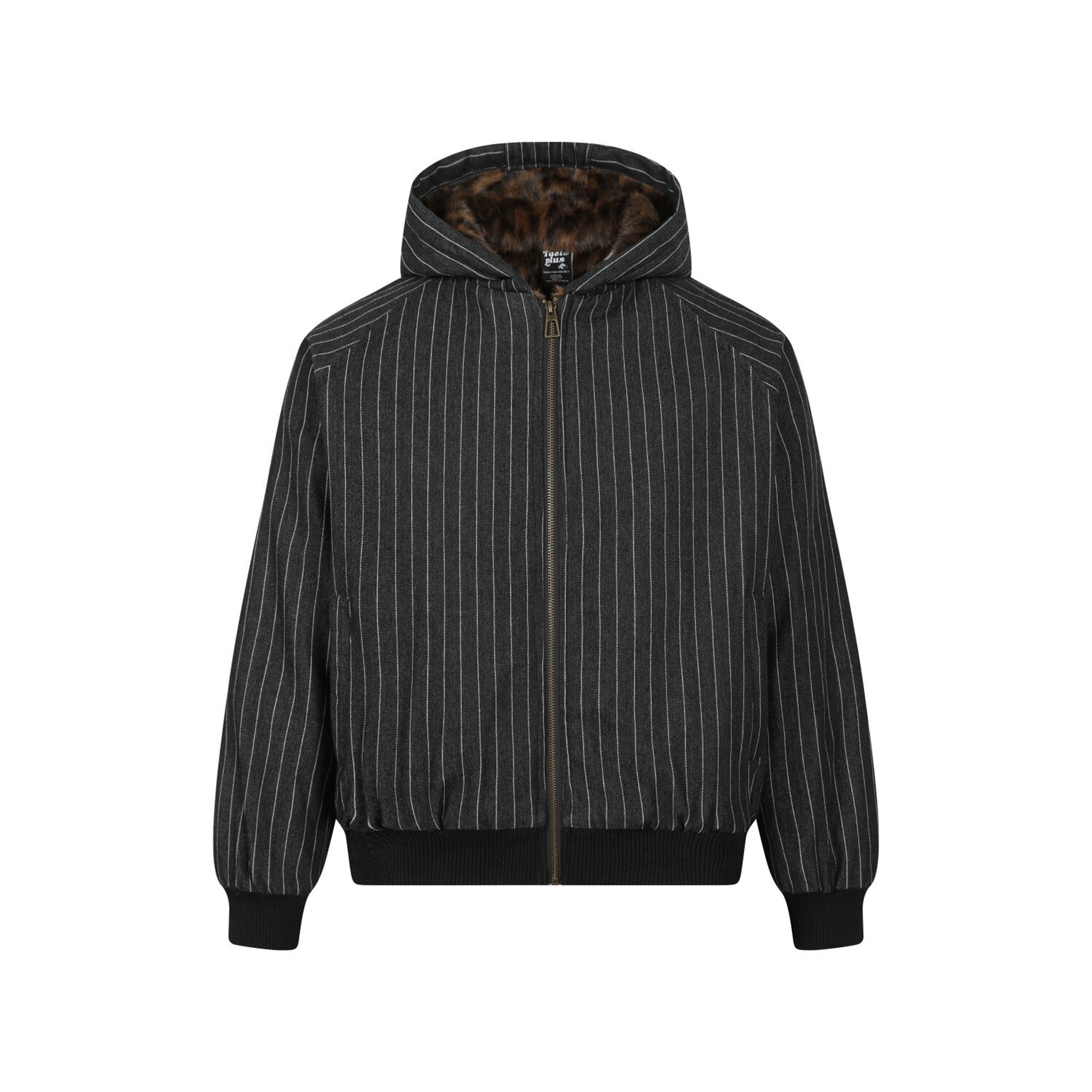 Leopard Plush Striped Spliced Hooded Puffer Coat