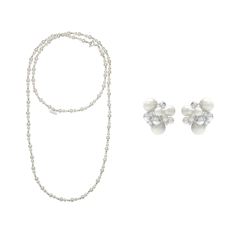 Long Layered Pearl Necklace with OT Clasp