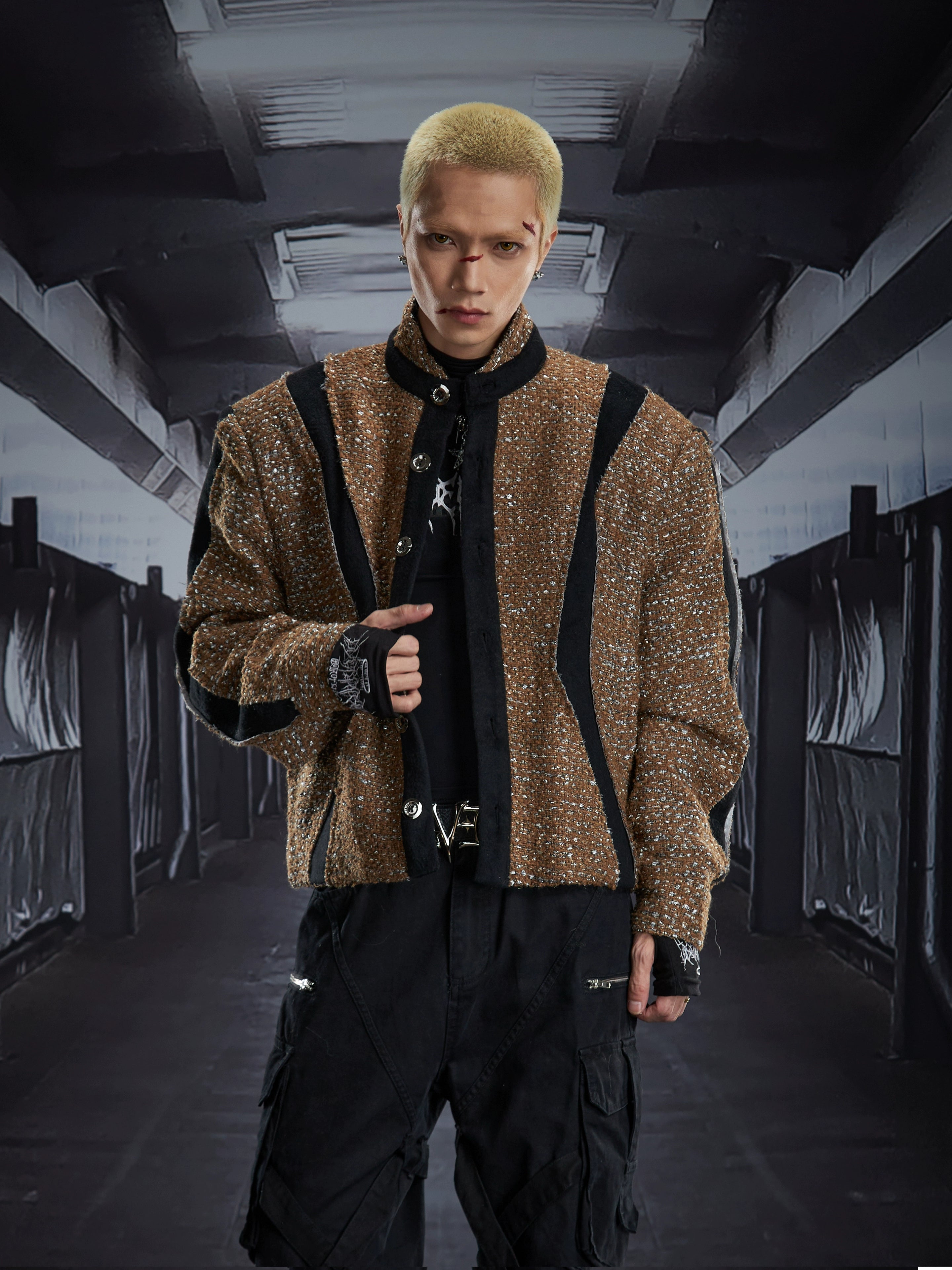 A standout star-cut deconstructed jacket with a structured stand collar and insulated padded body. A winter statement piece designed by Sanhoostudio for elevated street style.