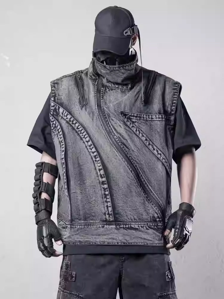 Deconstructed Oblique Zipper Jacket Vest