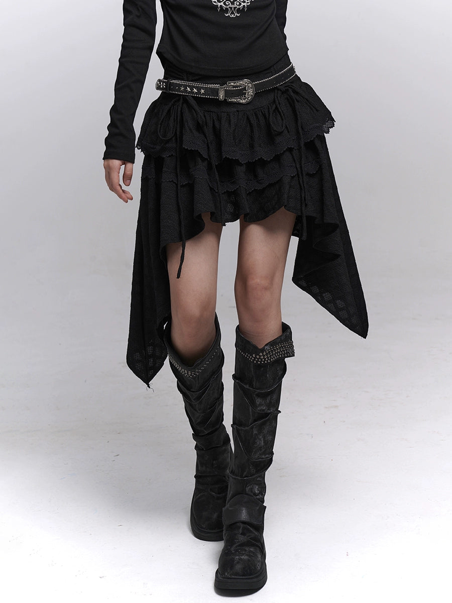 Black Irregular Hem A-Line Mini Skirt