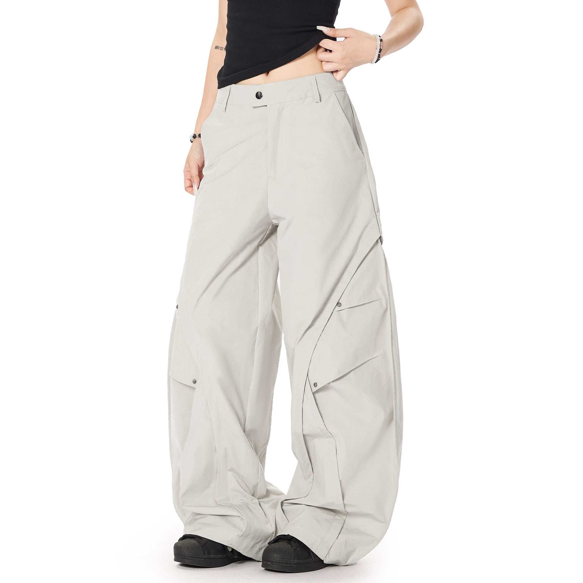 【25s Jul.】Ruched Wide-Leg Blade Cut Street Cargo Pants