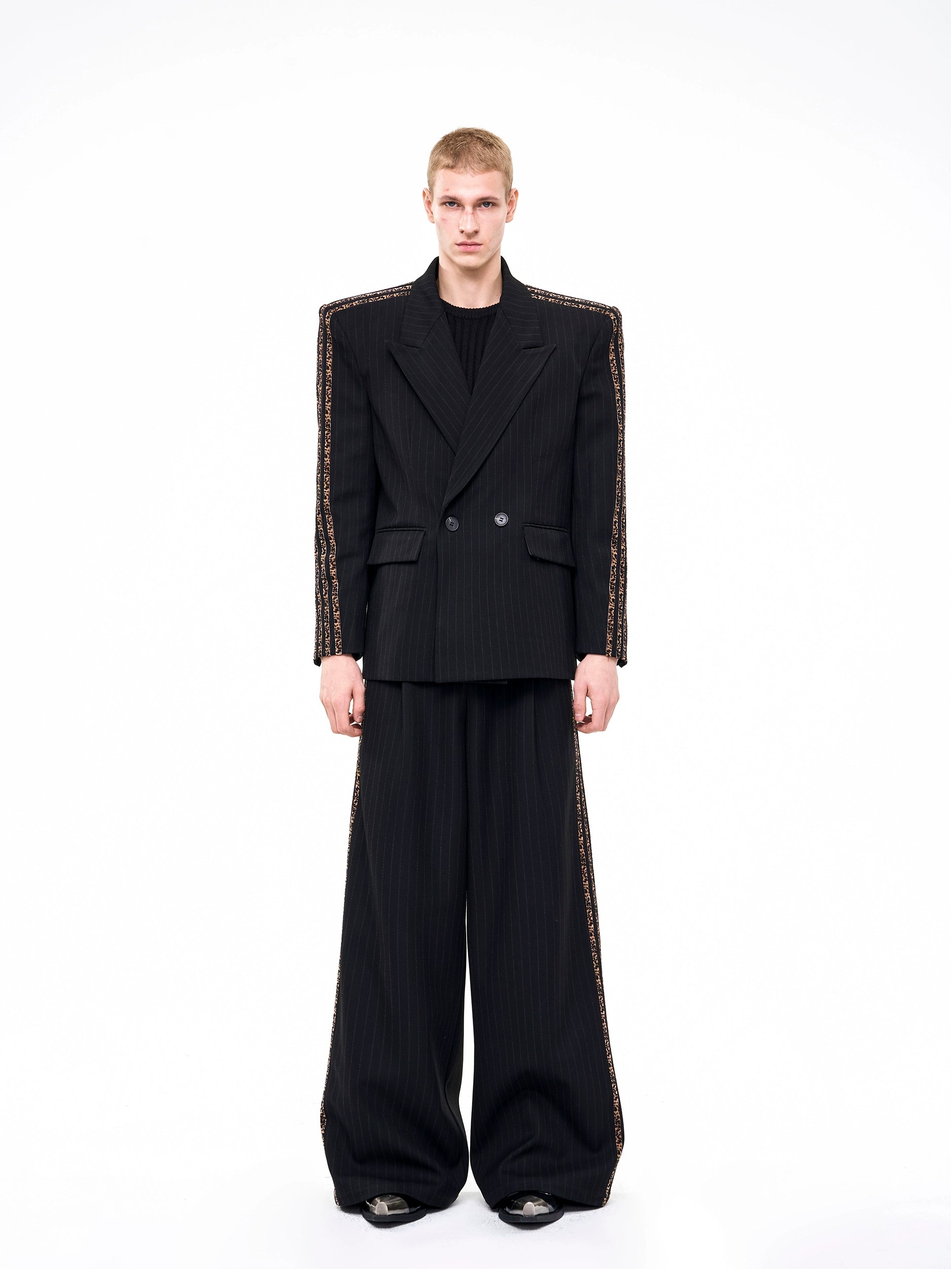 Gray Stripe Shoulder Suit Jacket Set