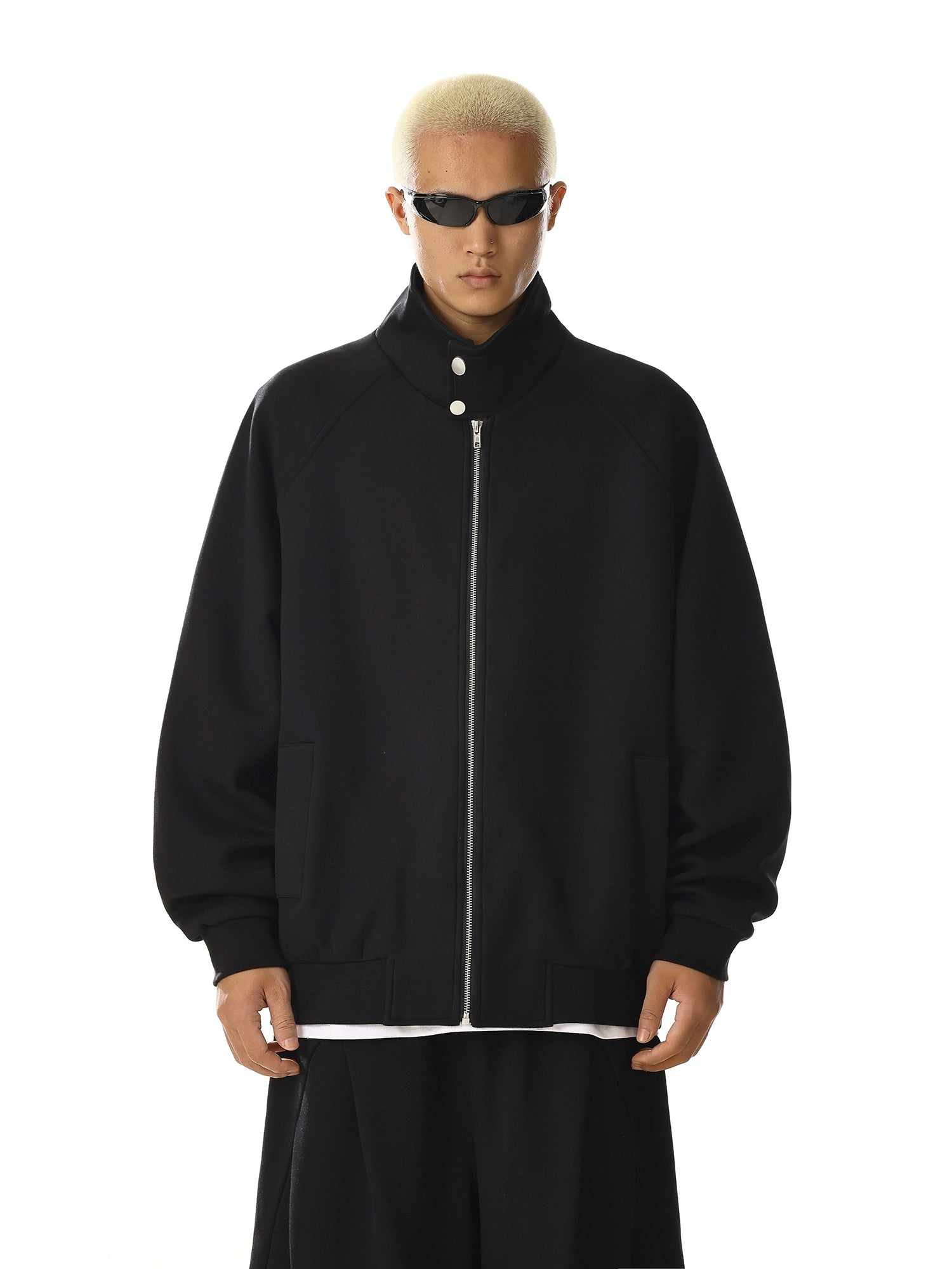 High Street Zip-Up Stand Collar Sweatshirt with Relaxed Fit