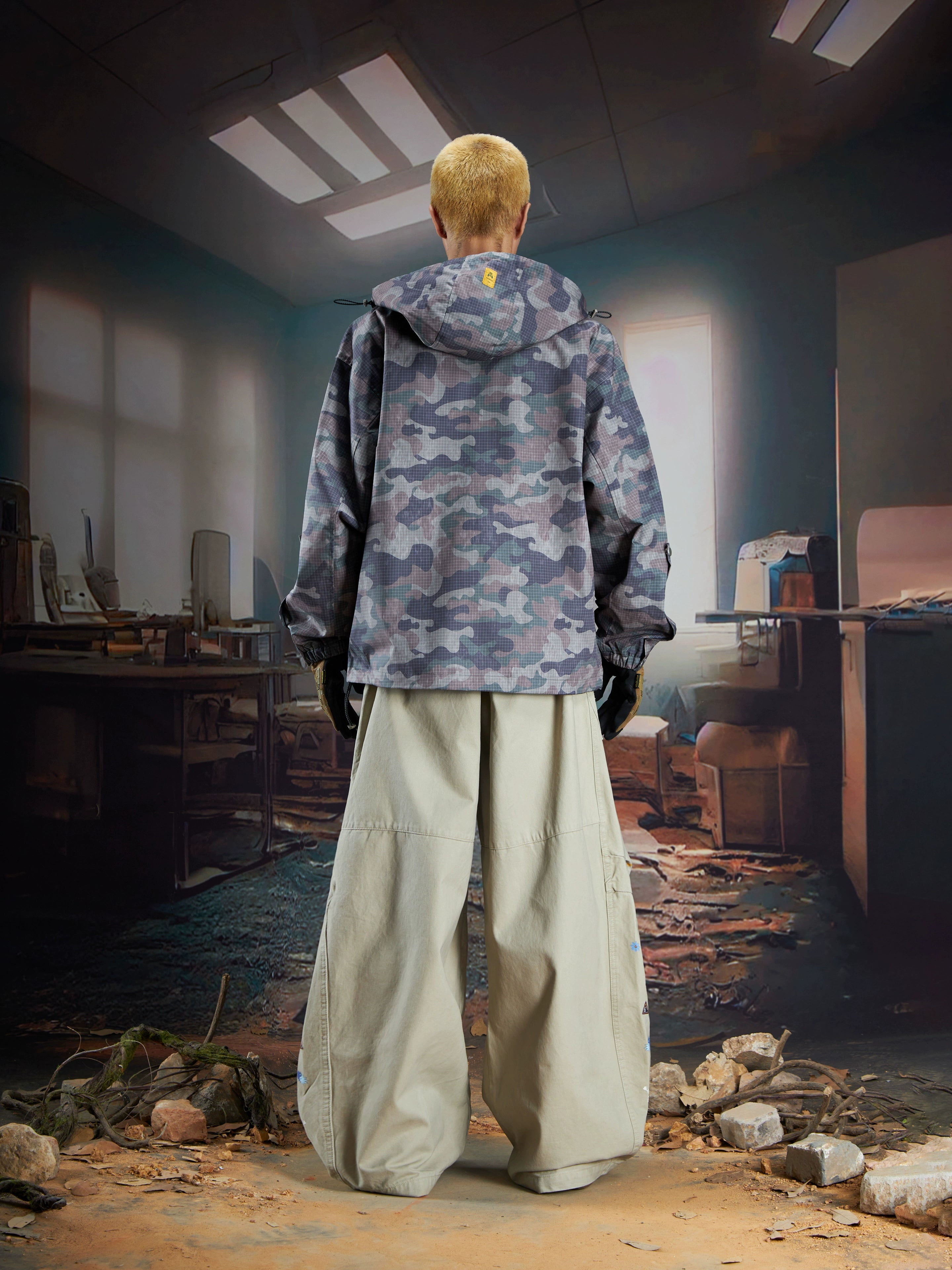 Graphic Print Hooded Zip-Up Camo Jacket Outdoor Style