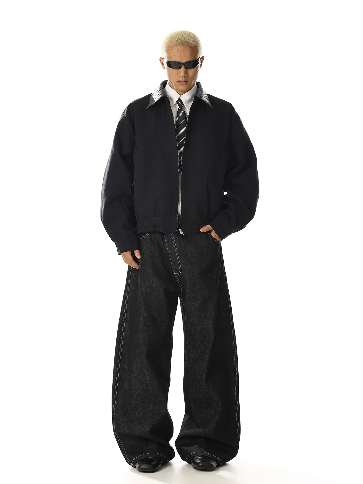 Vintage Leather Collar Jacket with Minimalist High Street Style