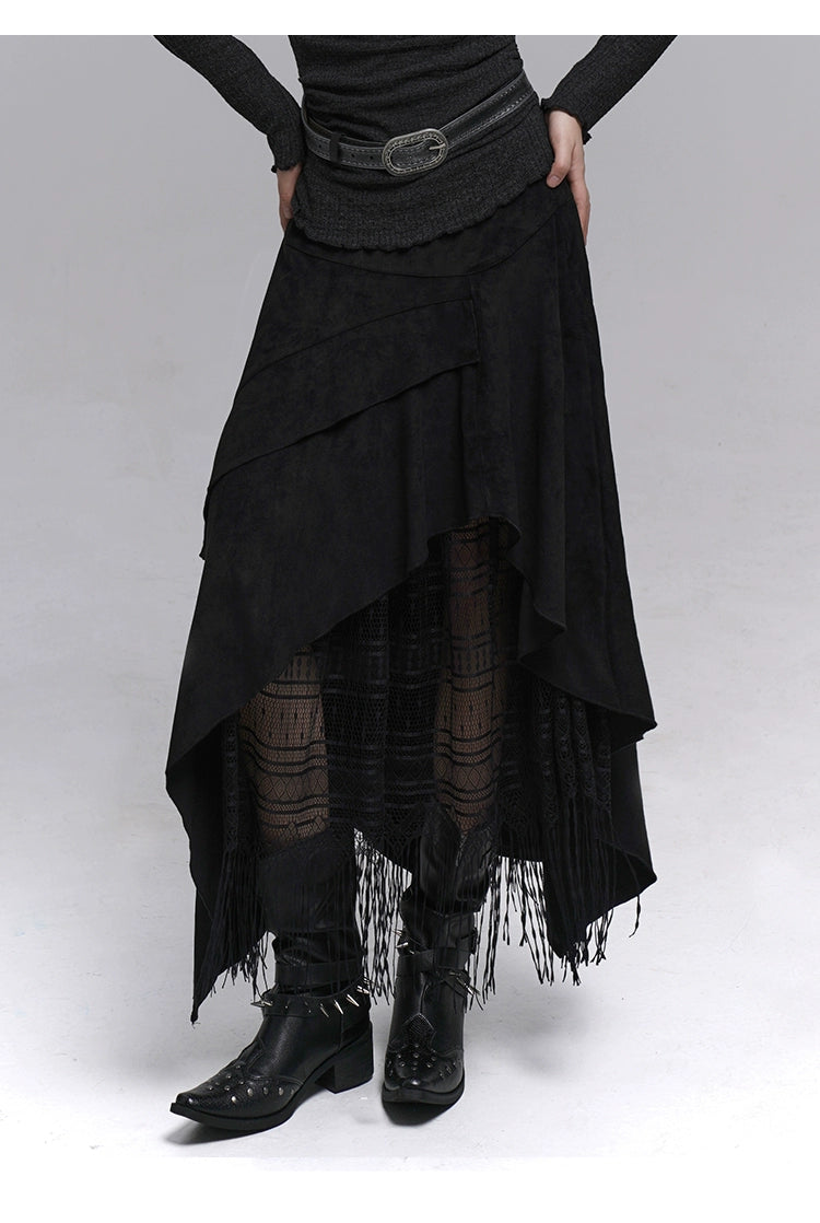 Brown Suede A-Line Maxi Skirt