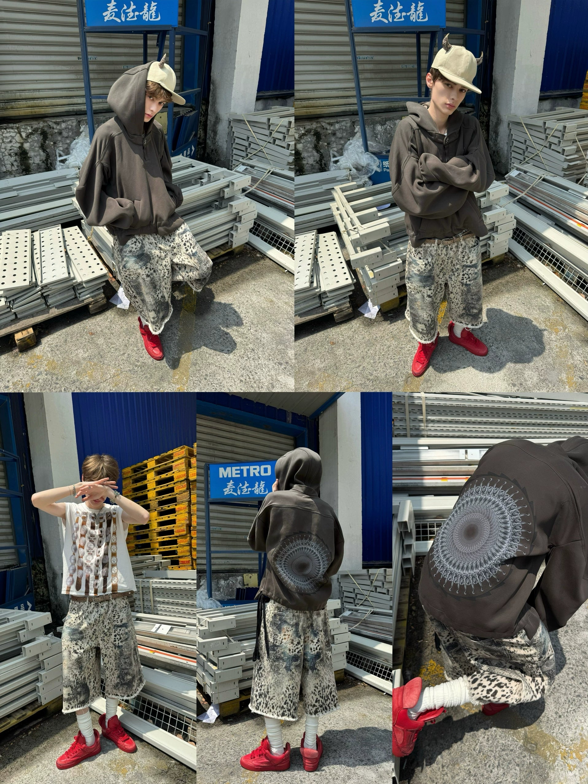 【25s Sep.】White Leopard Print Gem Stud Digital Shorts