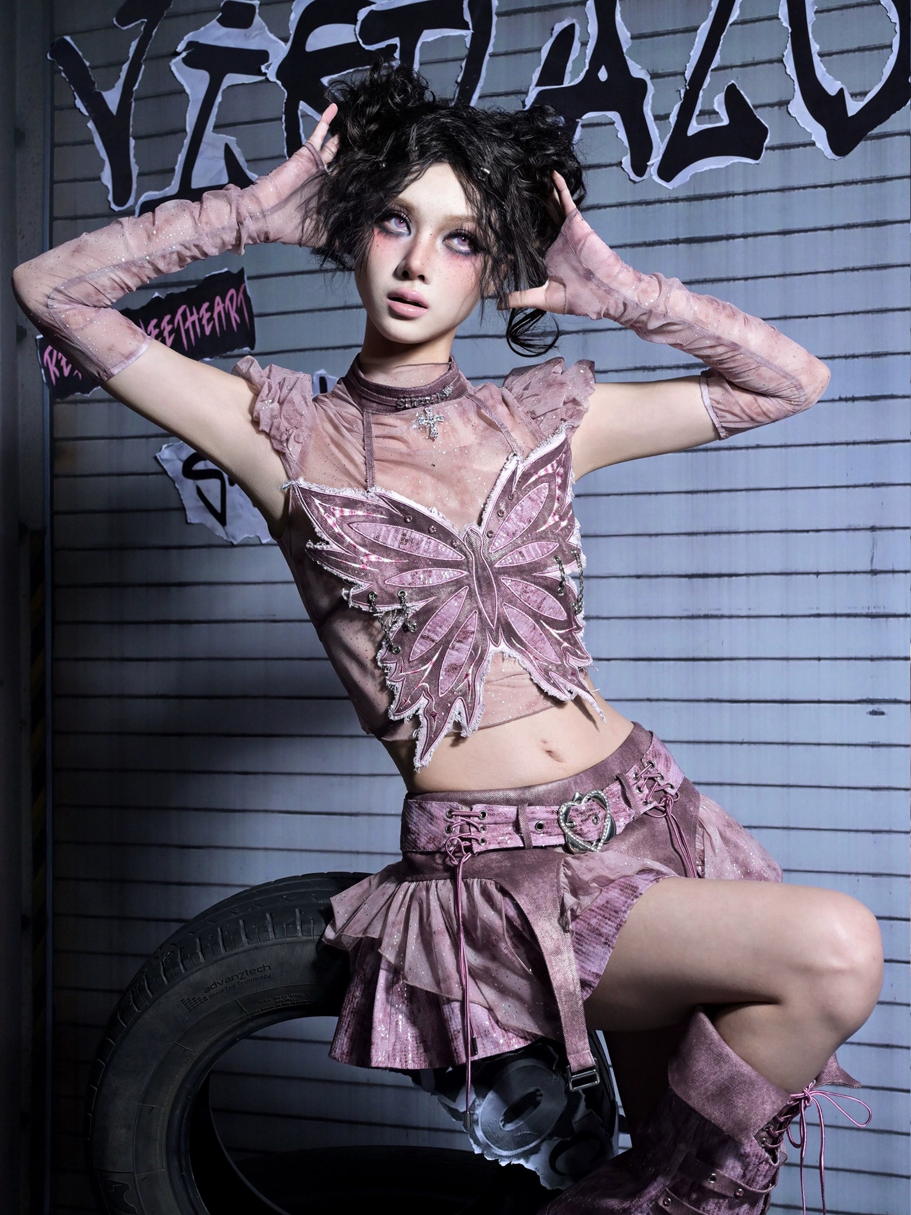 Butterfly Mesh Bustier Top Set