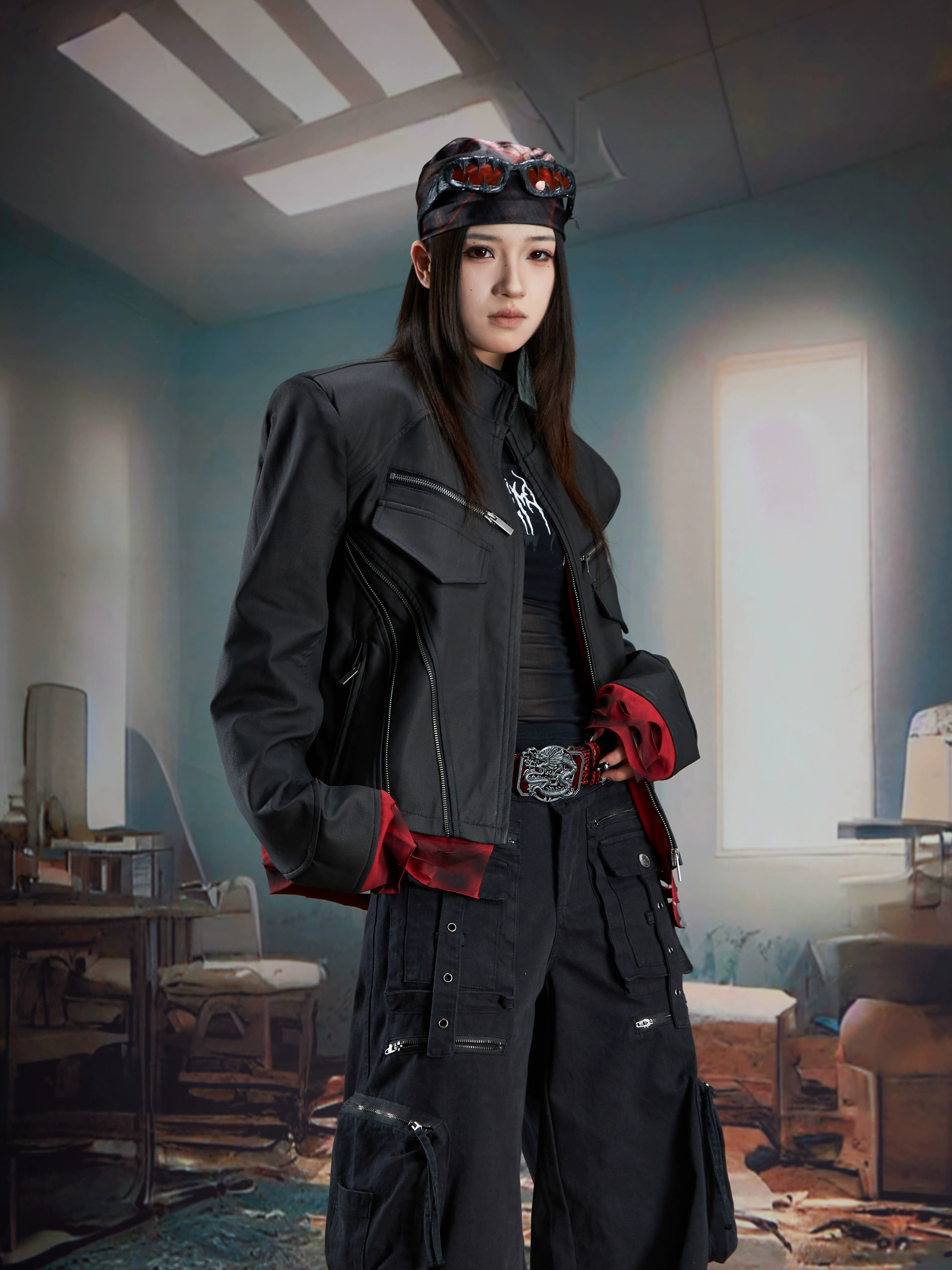 Dark Niche Deconstructed Layered Zipper Short Leather Jacket Unisex