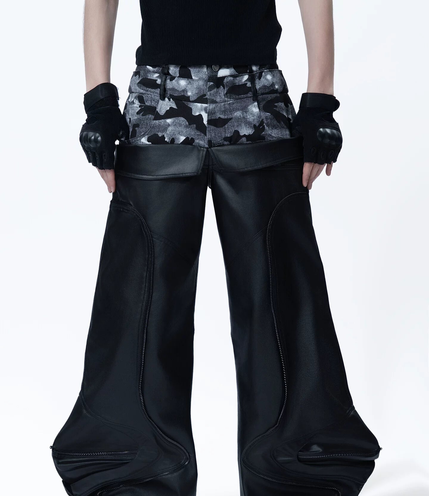 Sanhoostudio Waxed Patchwork Denim Pants