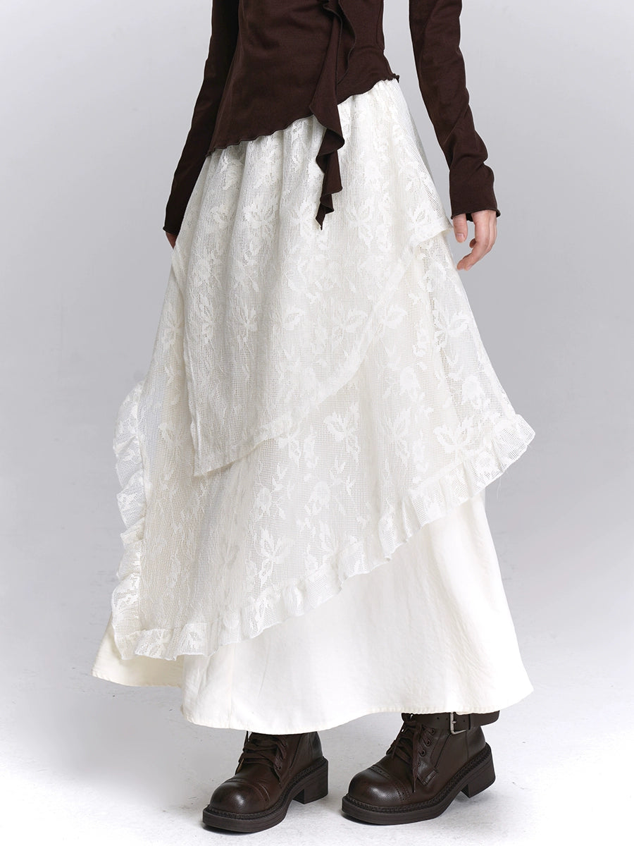 Brown Lace Long Skirt Mallard Style