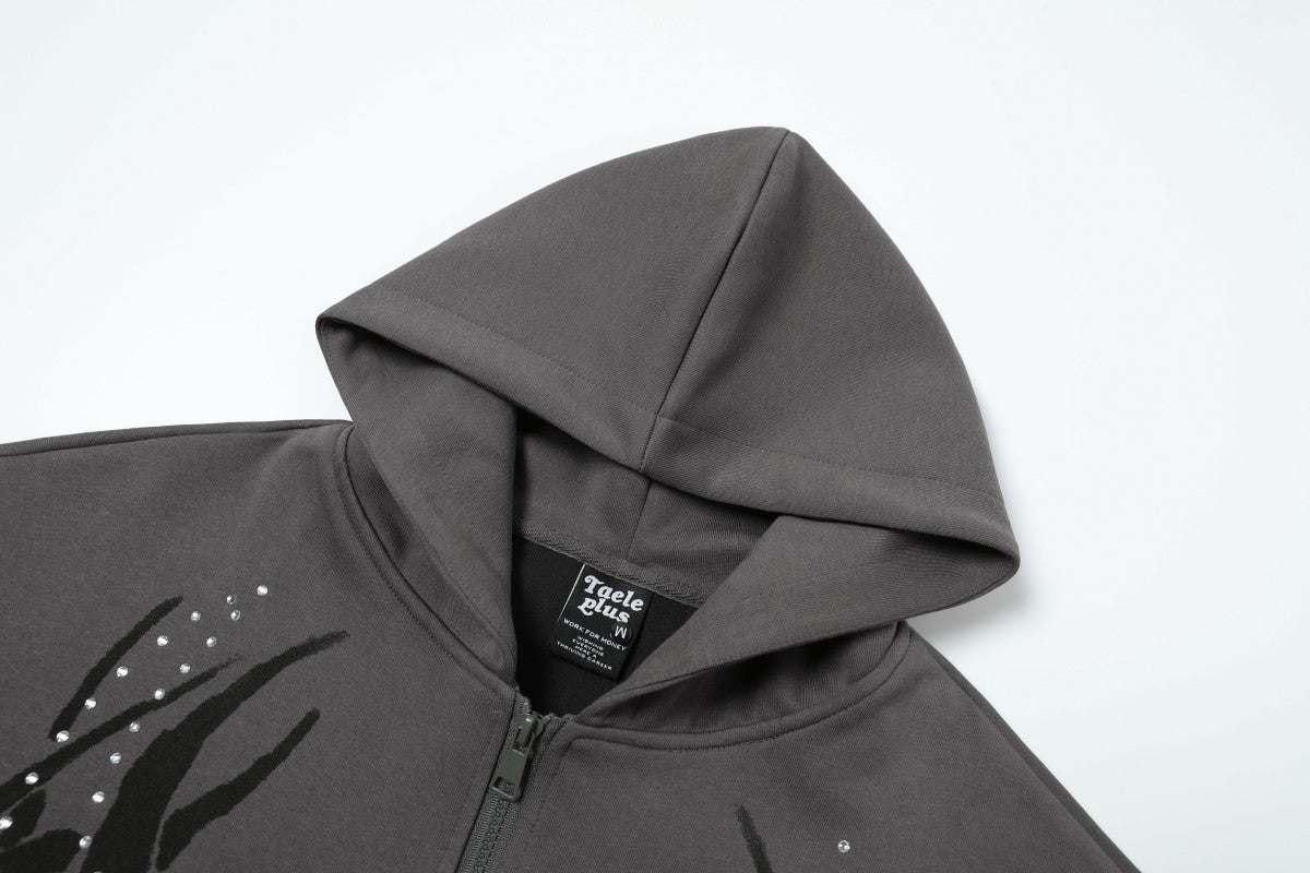 【25s Aug.】Vintage Flame Rhinestone Hoodie Jacket