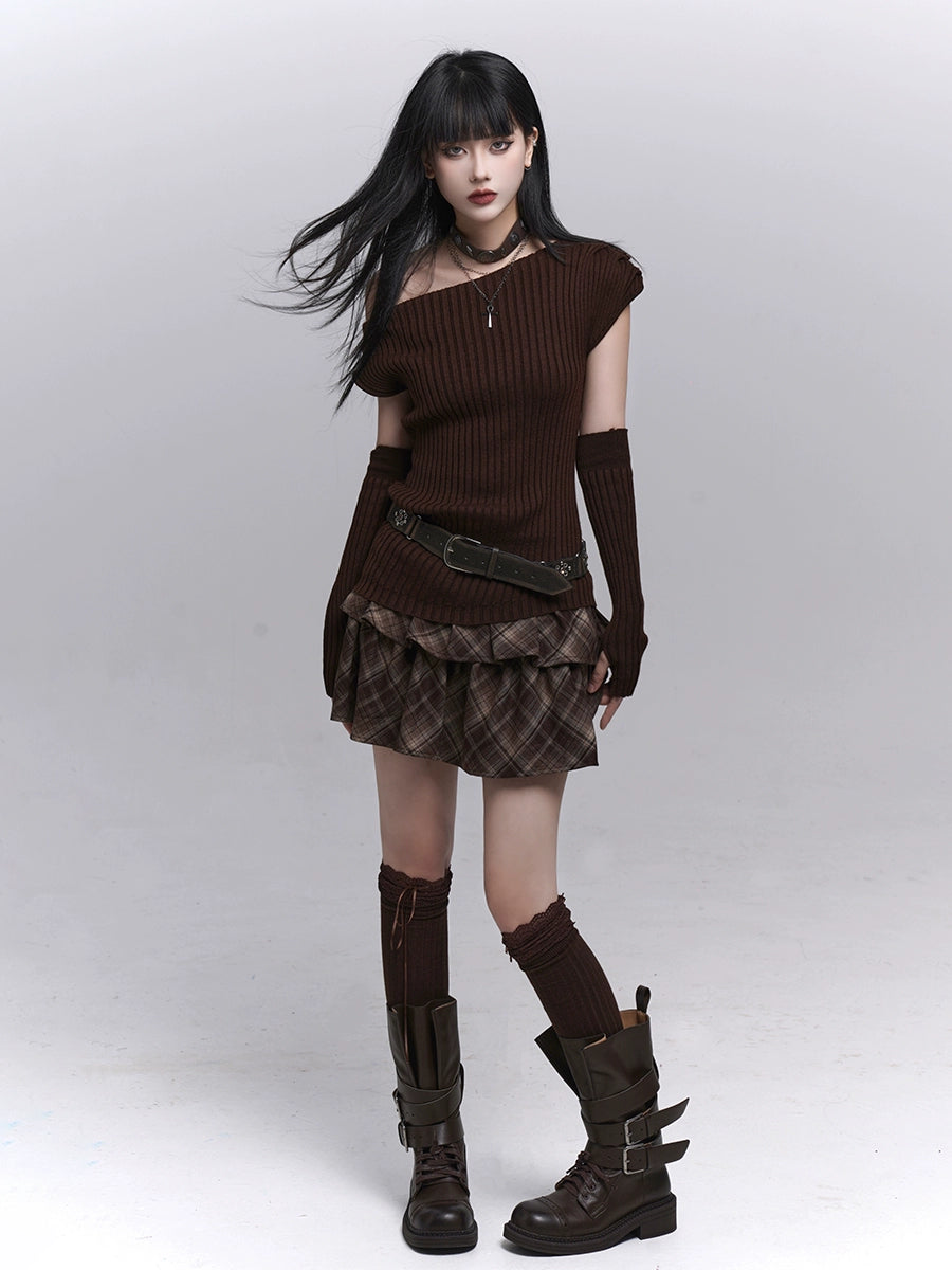 Gray One-Shoulder Knit Sweater