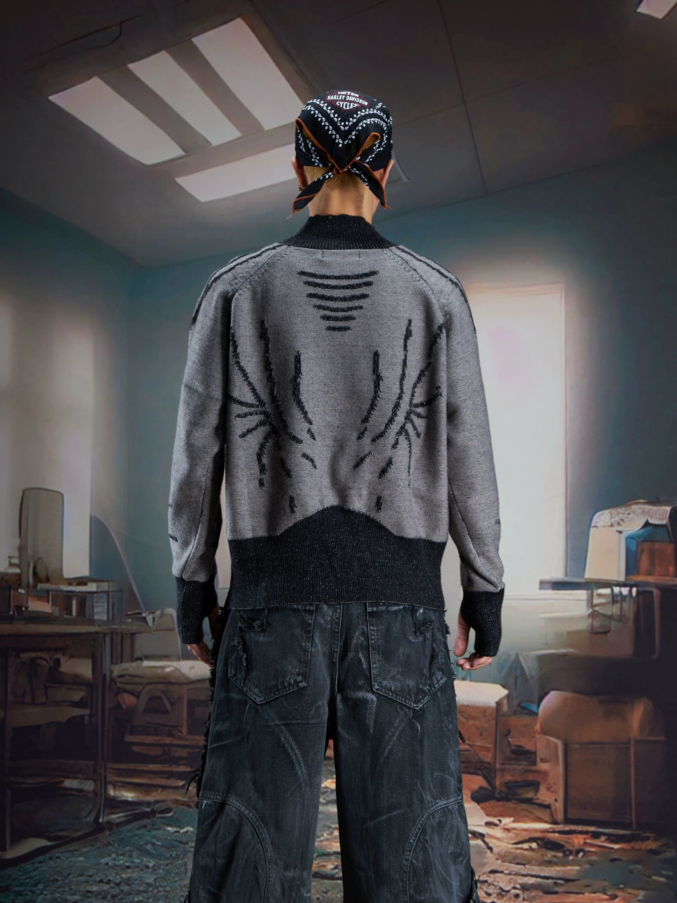 Futuristic Turtleneck Knit Sweater with Ninja Sleeve Design