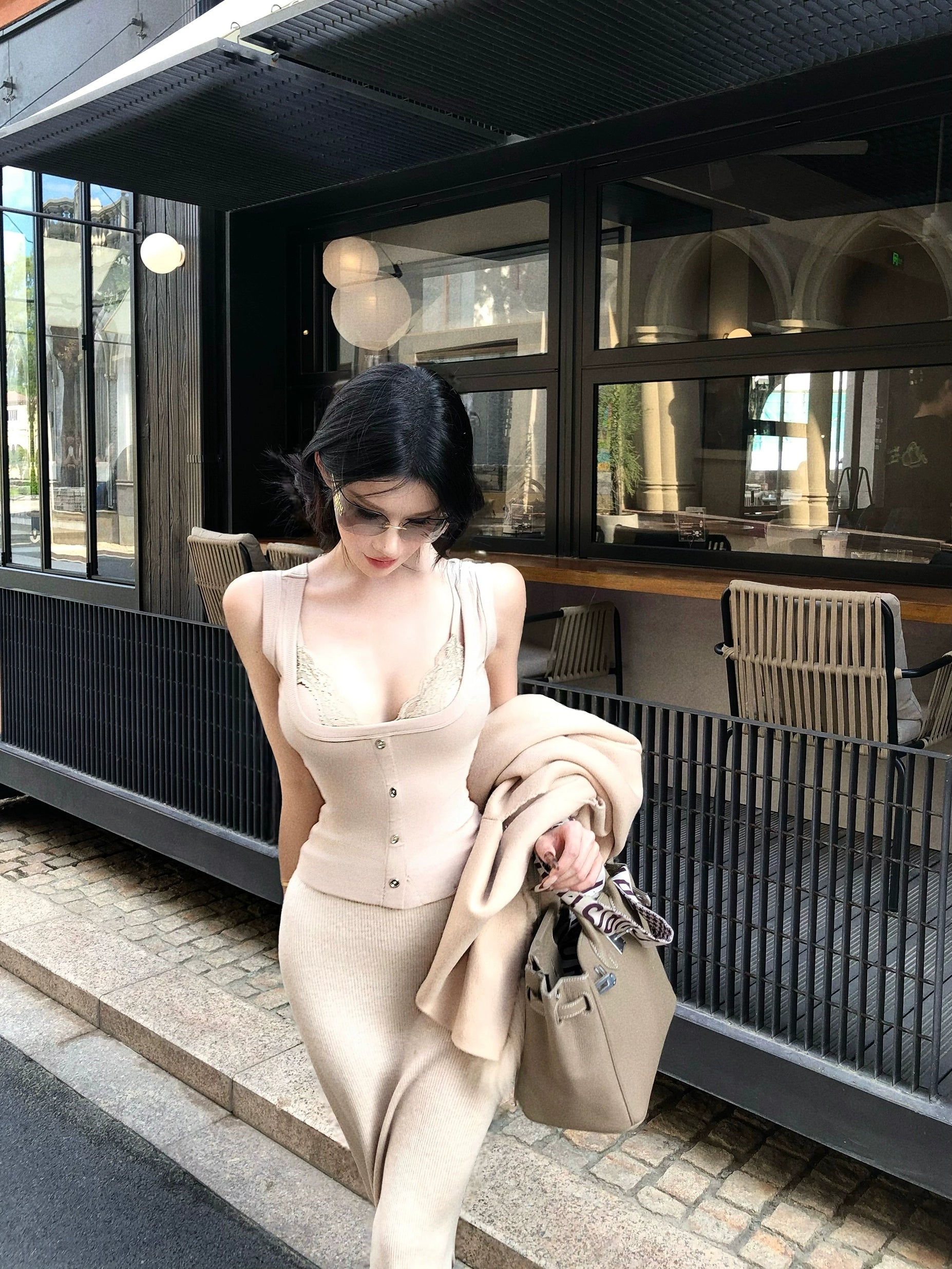 Lace Patchwork Crop Skirt Set