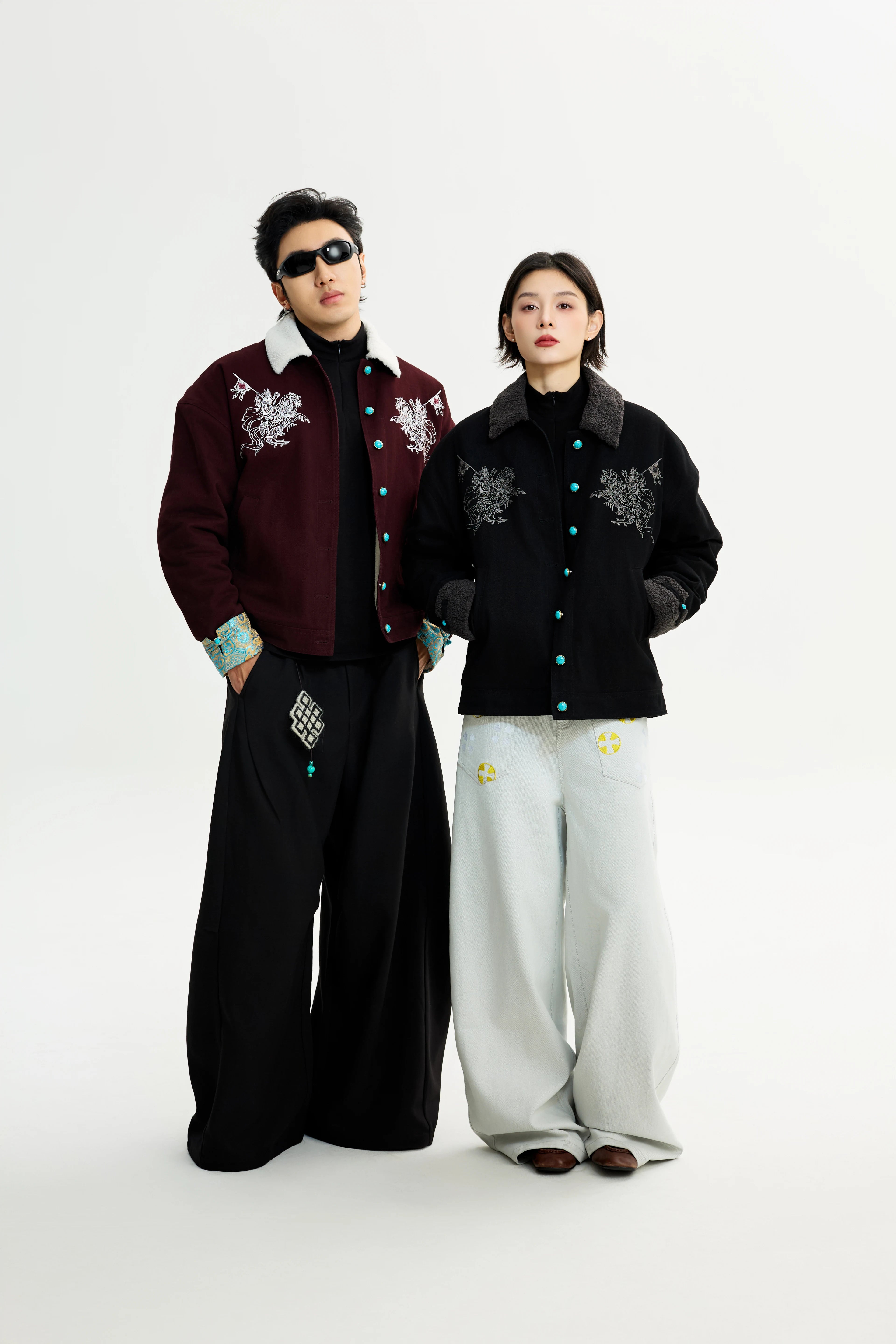 Sanhoostudio fleece-lined jacket designed for warmth and comfort. A unisex winter outerwear piece with relaxed streetwear style.