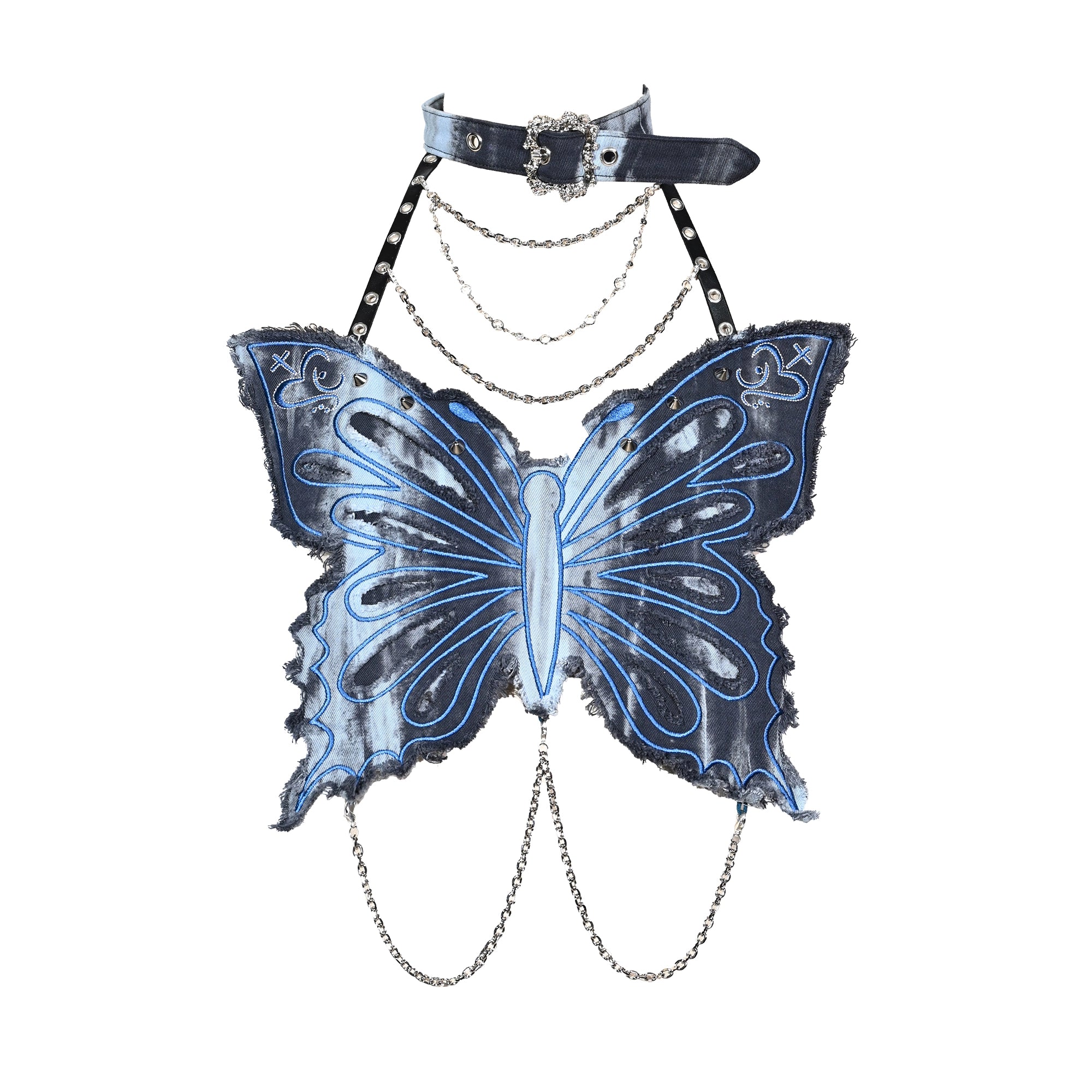 Punk Butterfly Chain Mesh Top Set