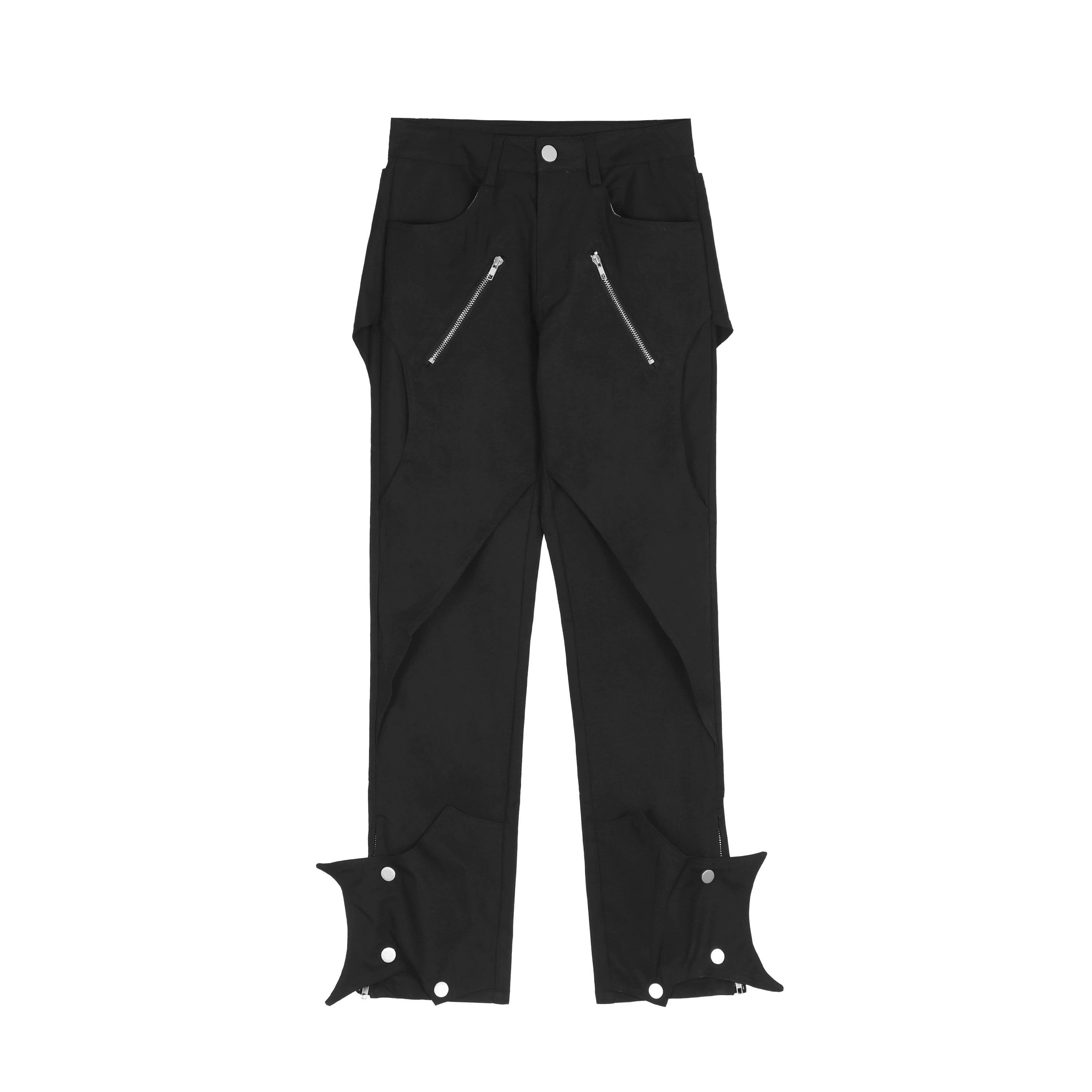 The Sanhoostudio functional zipper pants feature a straight-leg cut with punk-inspired hip-hop elements, bold zipper detailing, and a utilitarian aesthetic. Perfect for streetwear lovers, these pants combine comfort with striking urban energy for standout everyday styling.