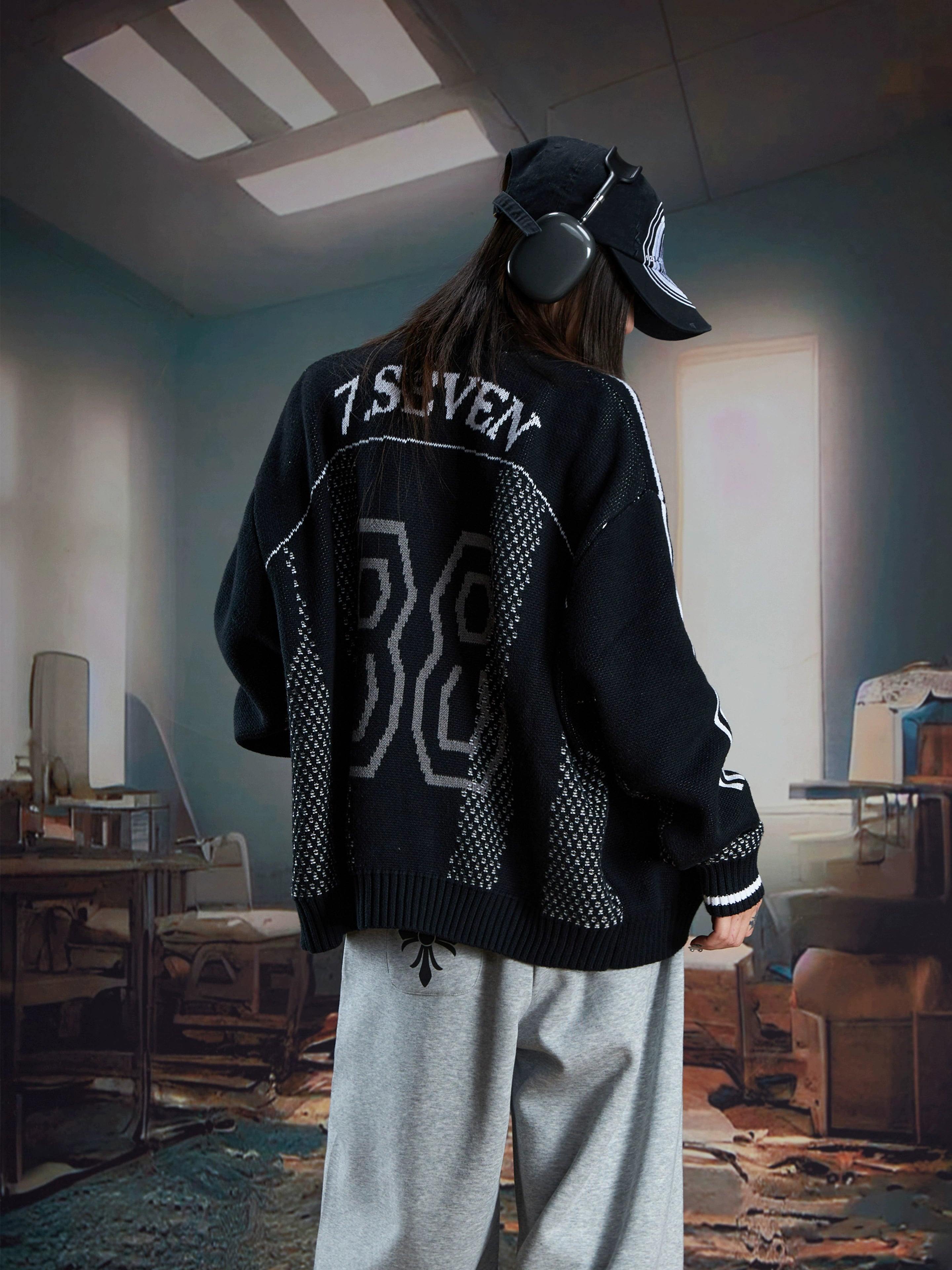 Add vintage sports style to your wardrobe with this retro knit cardigan sweater. Featuring colorblock details and a zip-up stand collar, it blends comfort with classic design. Shop knitwear at Sanhoostudio.